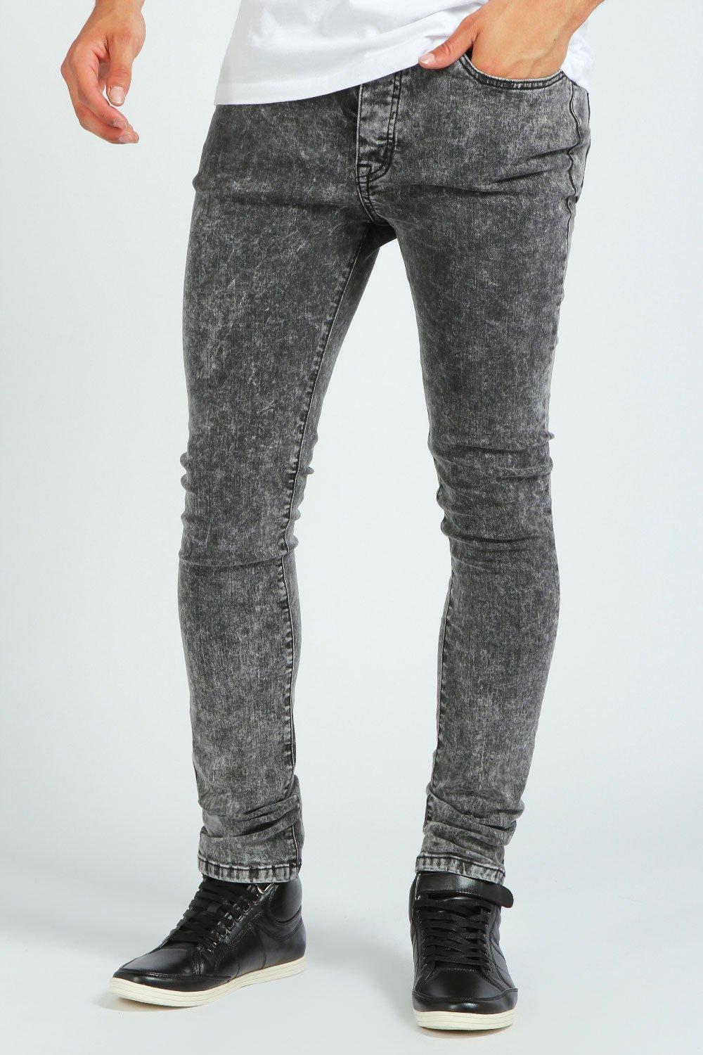 Acid Wash Charcoal Super Skinny Fit Jeans at boohoo.com