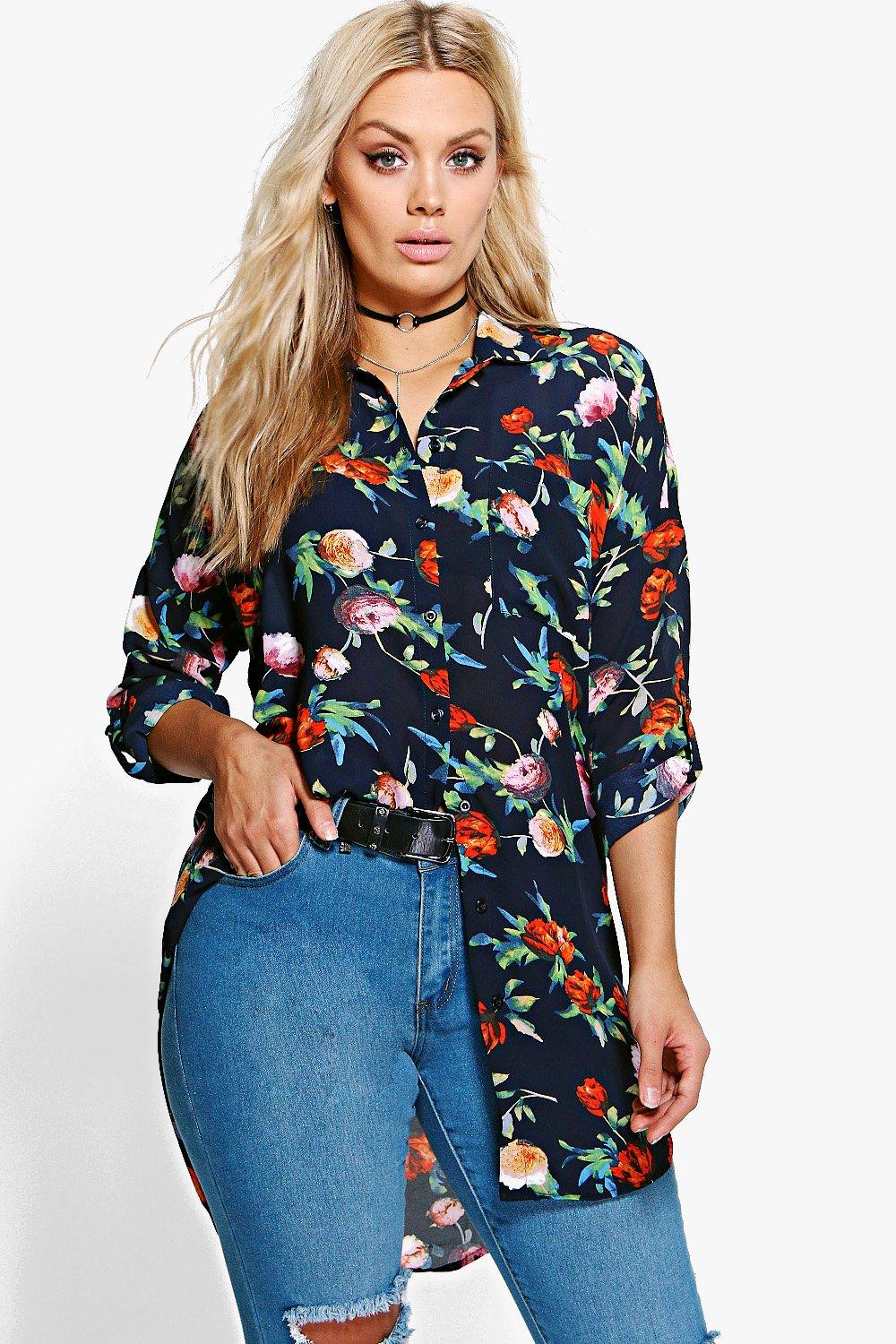 Plus Soph Oversized Floral Shirt at boohoo.com
