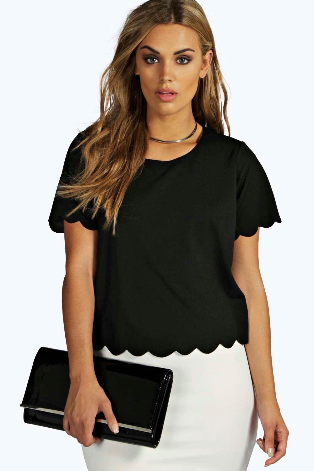 Plus Christina Scallop Edge Tee at boohoo.com