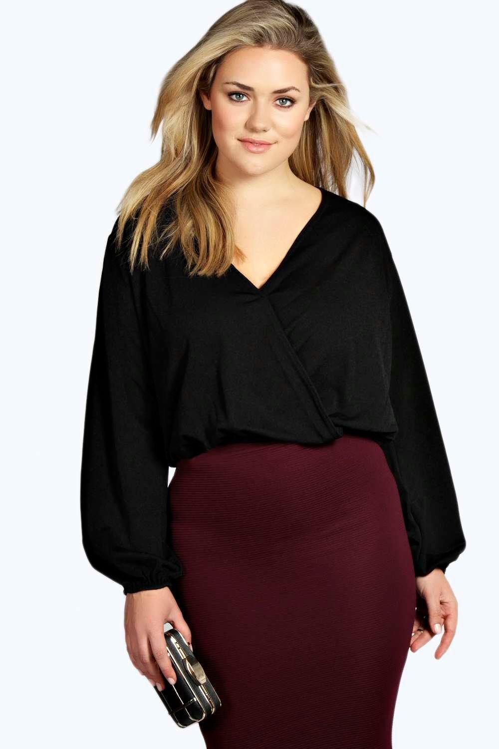 Plus Kaitlyn Wrap Front Blouse at boohoo.com