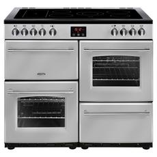 Belling 100E 99.6cm Electric Rangecooker with Triple Oven and Ceramic Hob - Silver