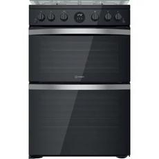 Indesit ID67G0MCBUK 60cm Double Oven Gas Cooker with Lid - Black