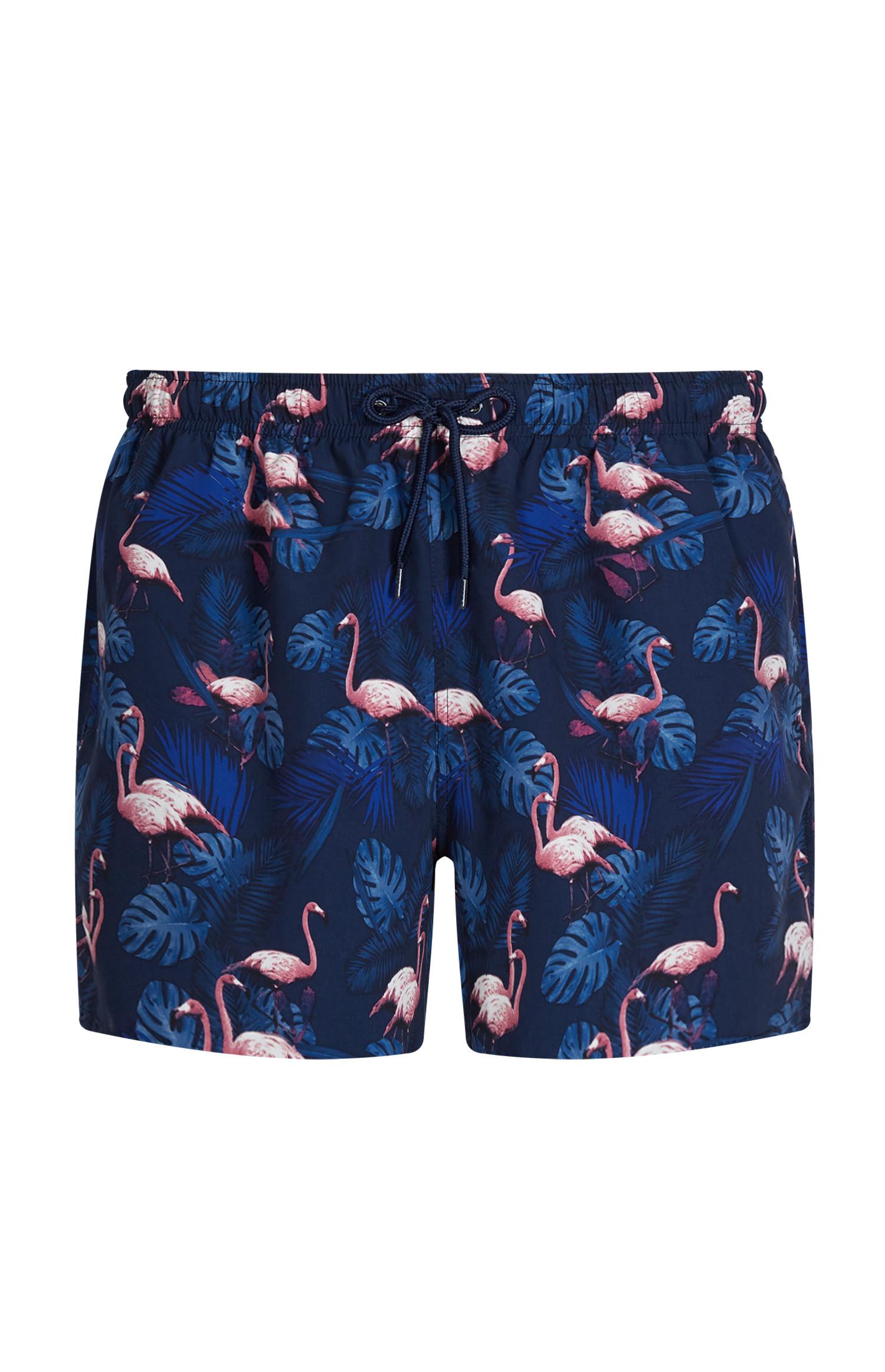 Blaue Shorts mit Flamingo-Aufdruck