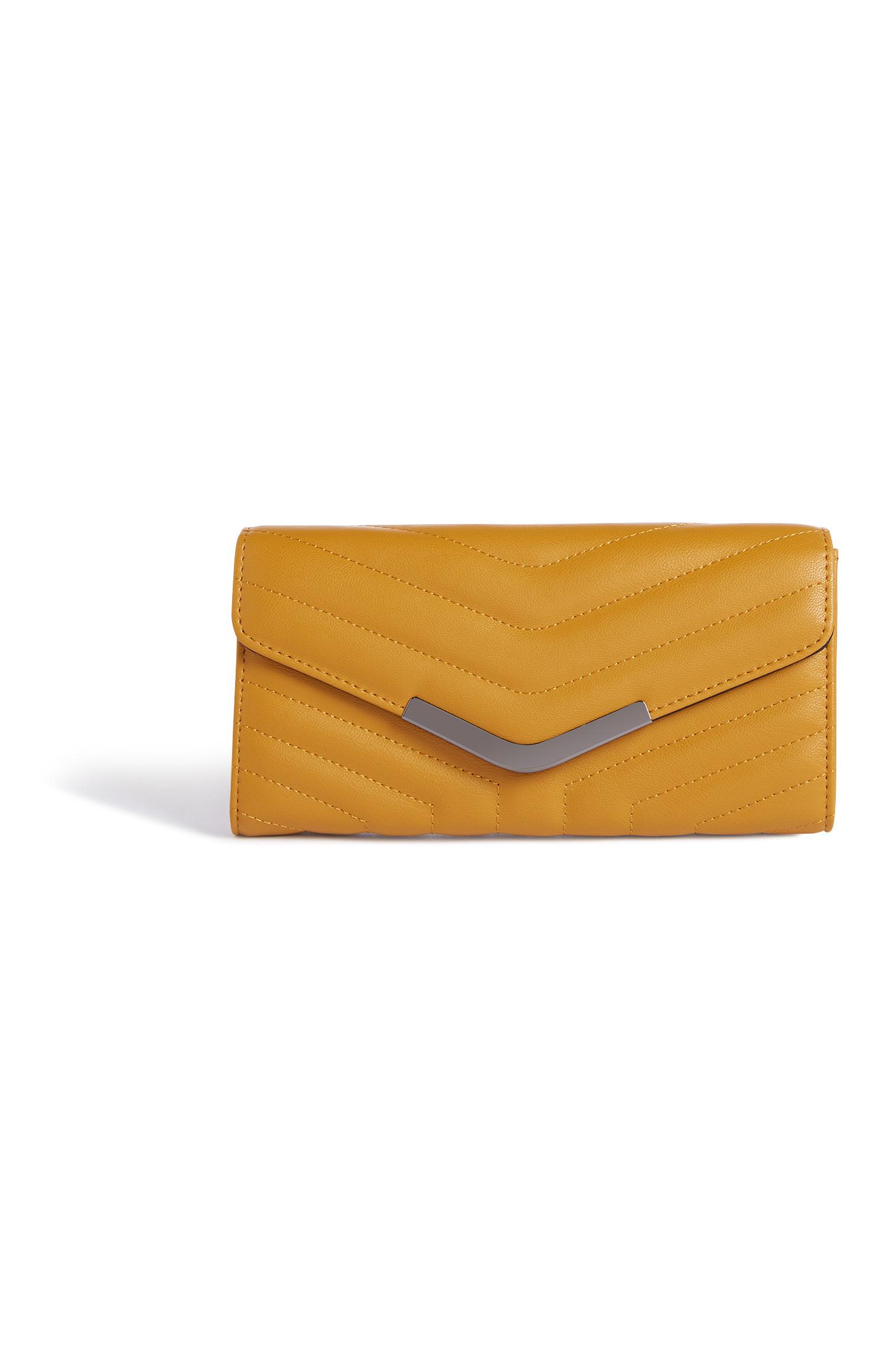 Mosterdgele doorgestikte clutch