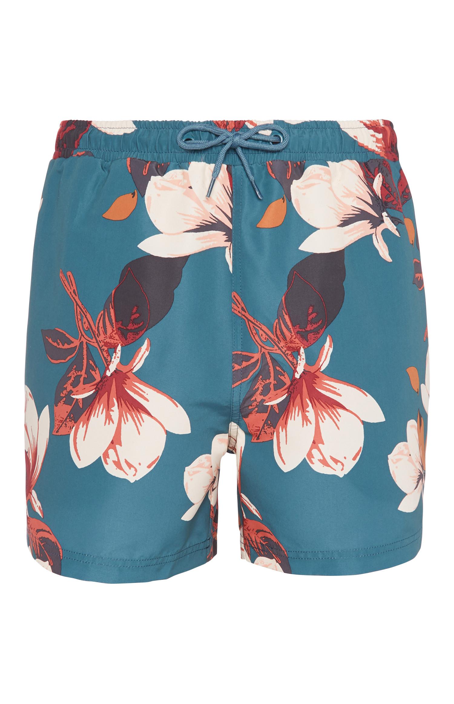 Blaugrüne Badeshorts mit Blumenmuster