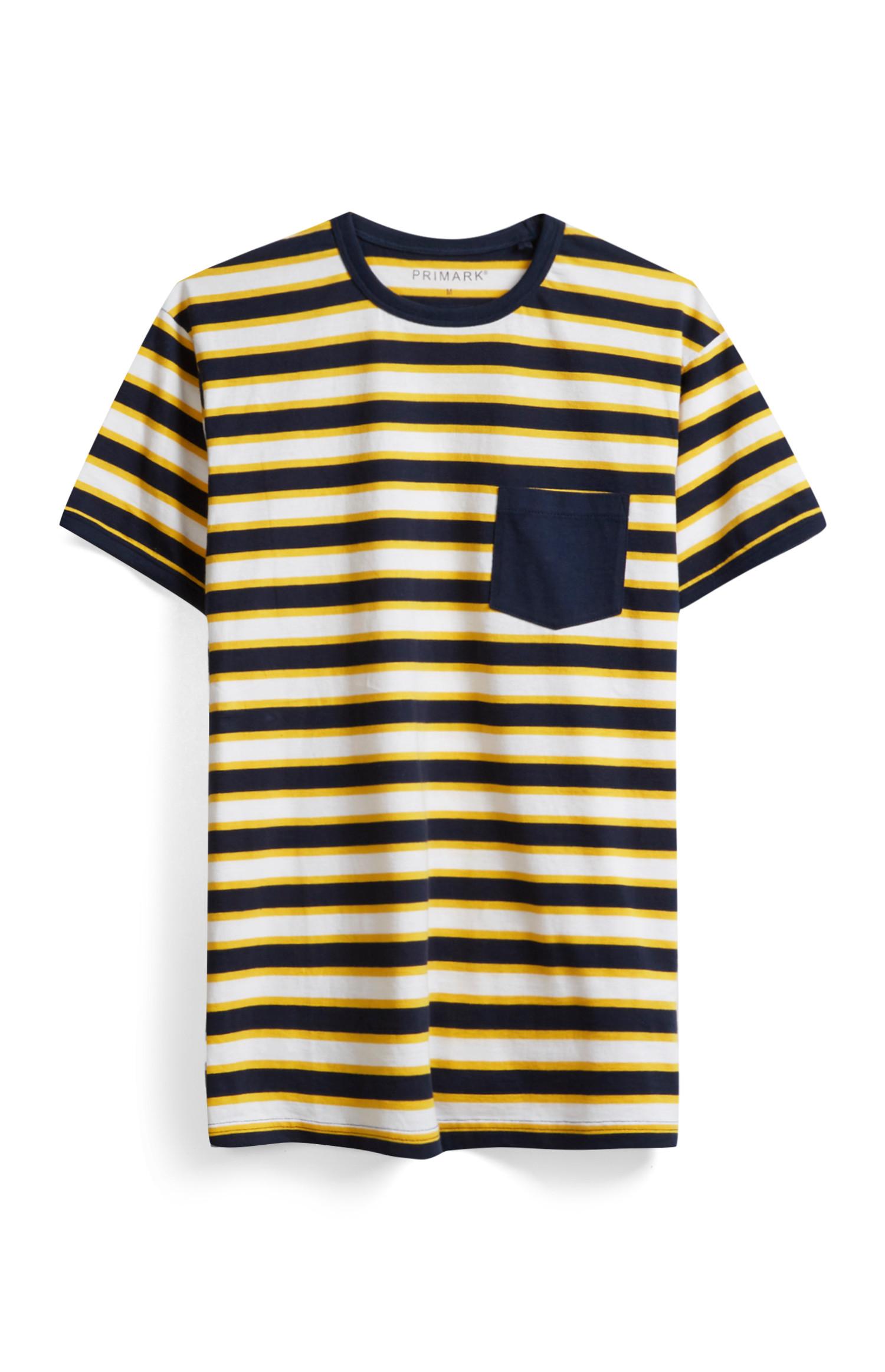 Gelb-marineblau gestreiftes T-Shirt