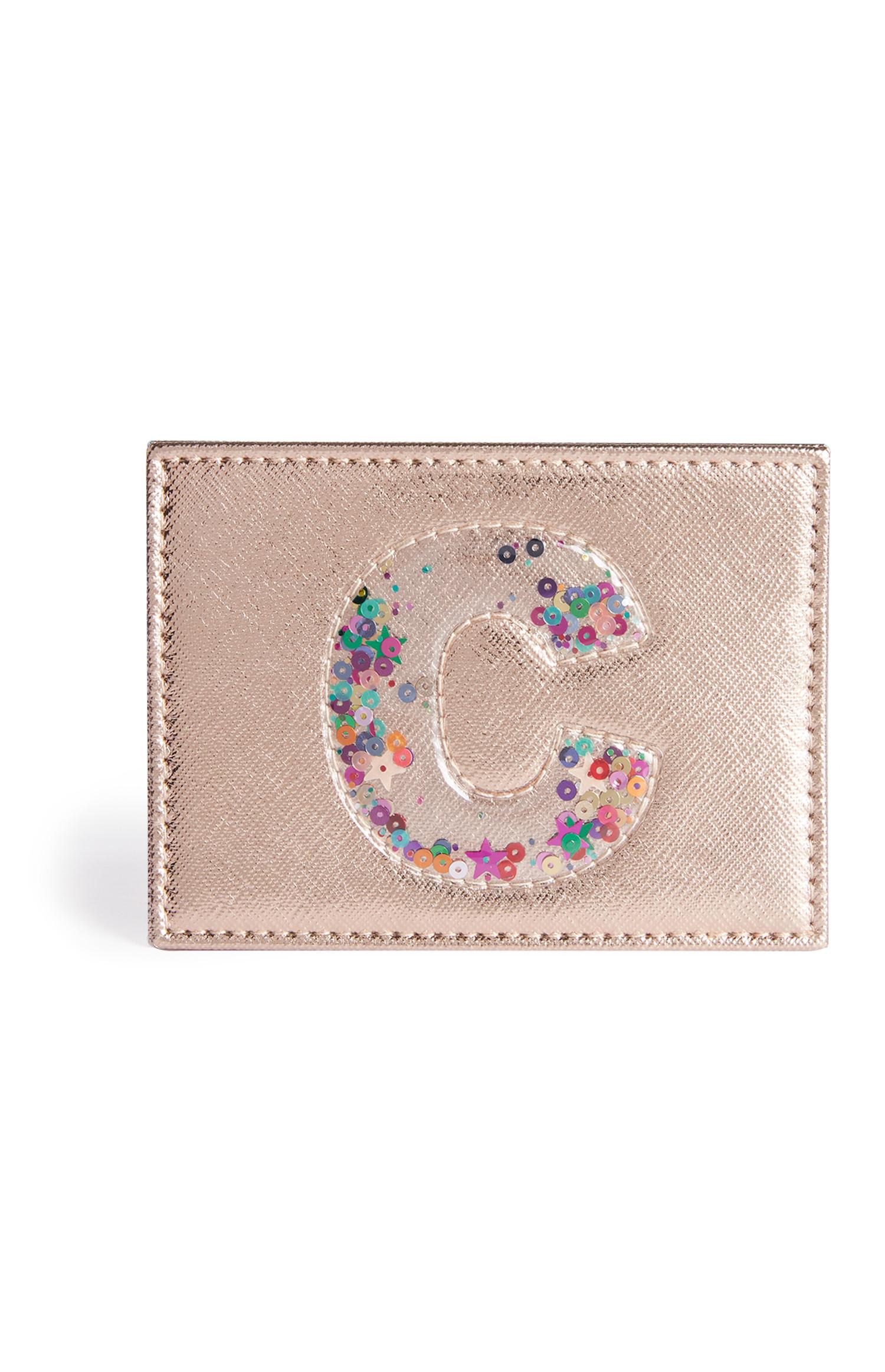 Kaarthouder met letter in lovertjes