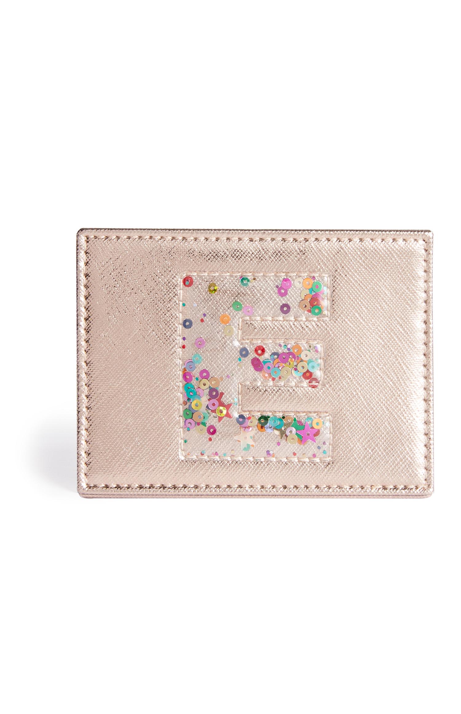 Kaarthouder met letter in lovertjes