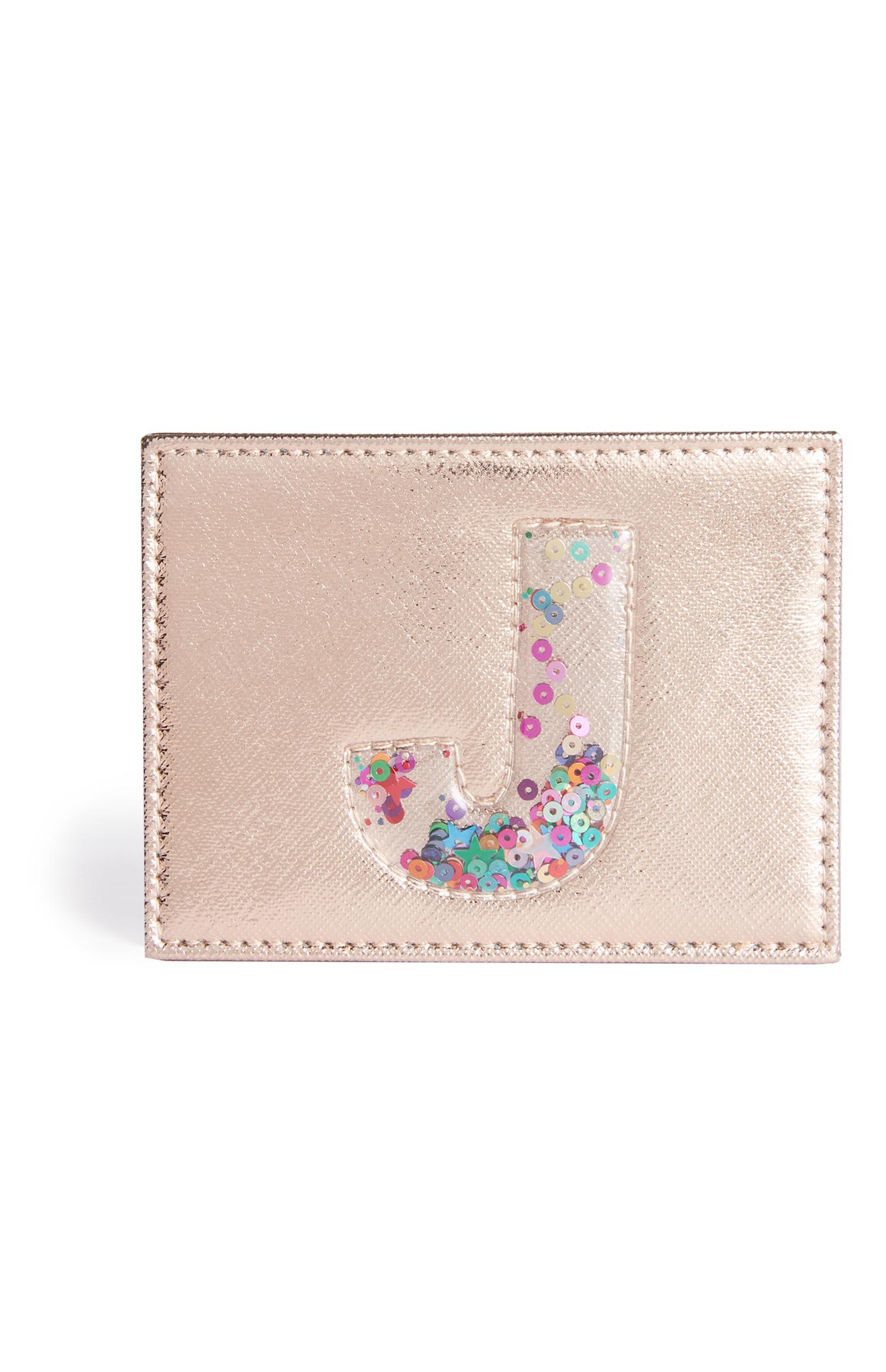 Kaarthouder met letter in lovertjes