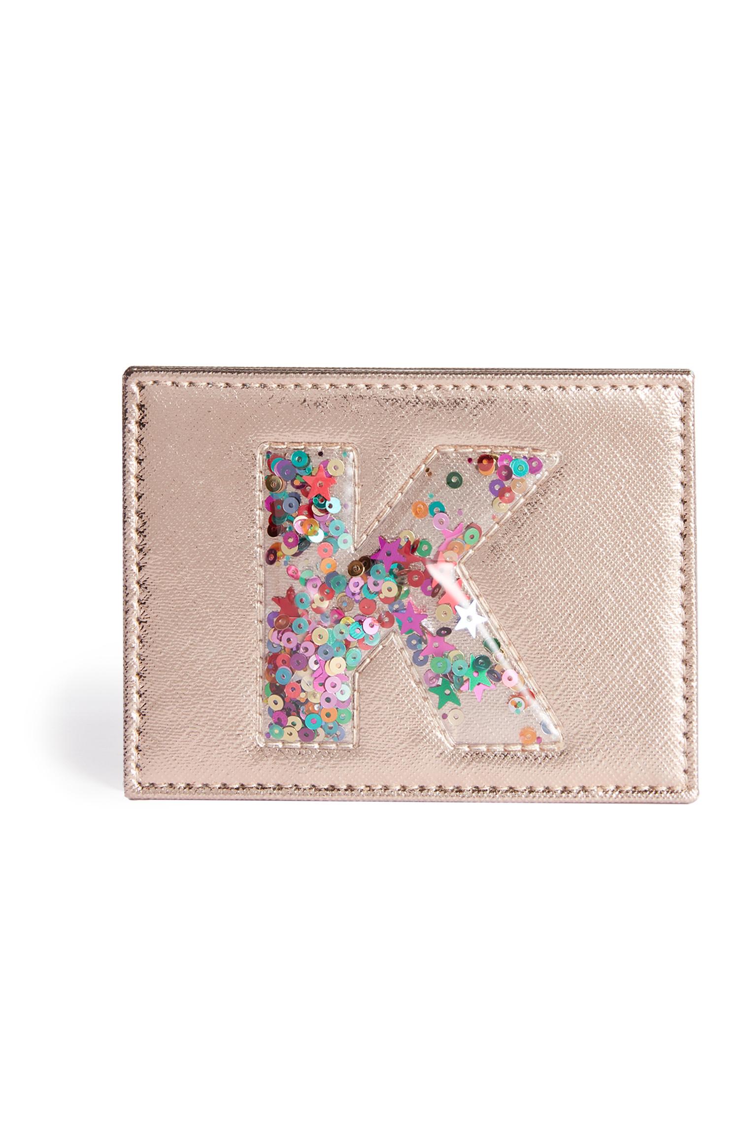 Kaarthouder met letter in lovertjes