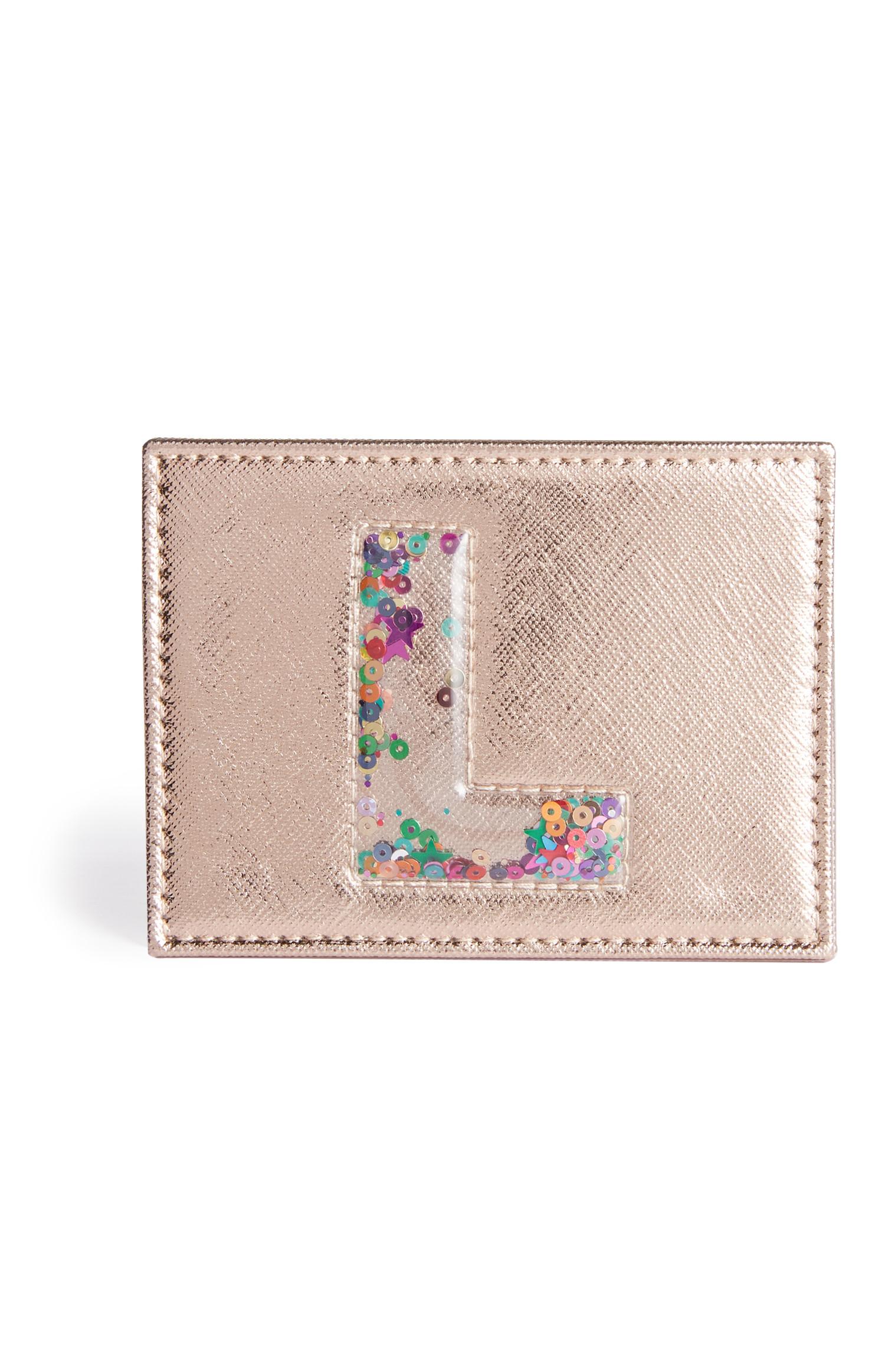 Kaarthouder met letter in lovertjes