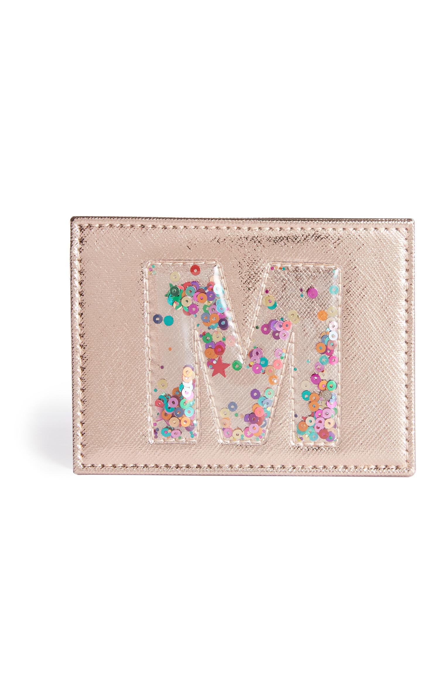 Kaarthouder met letter in lovertjes