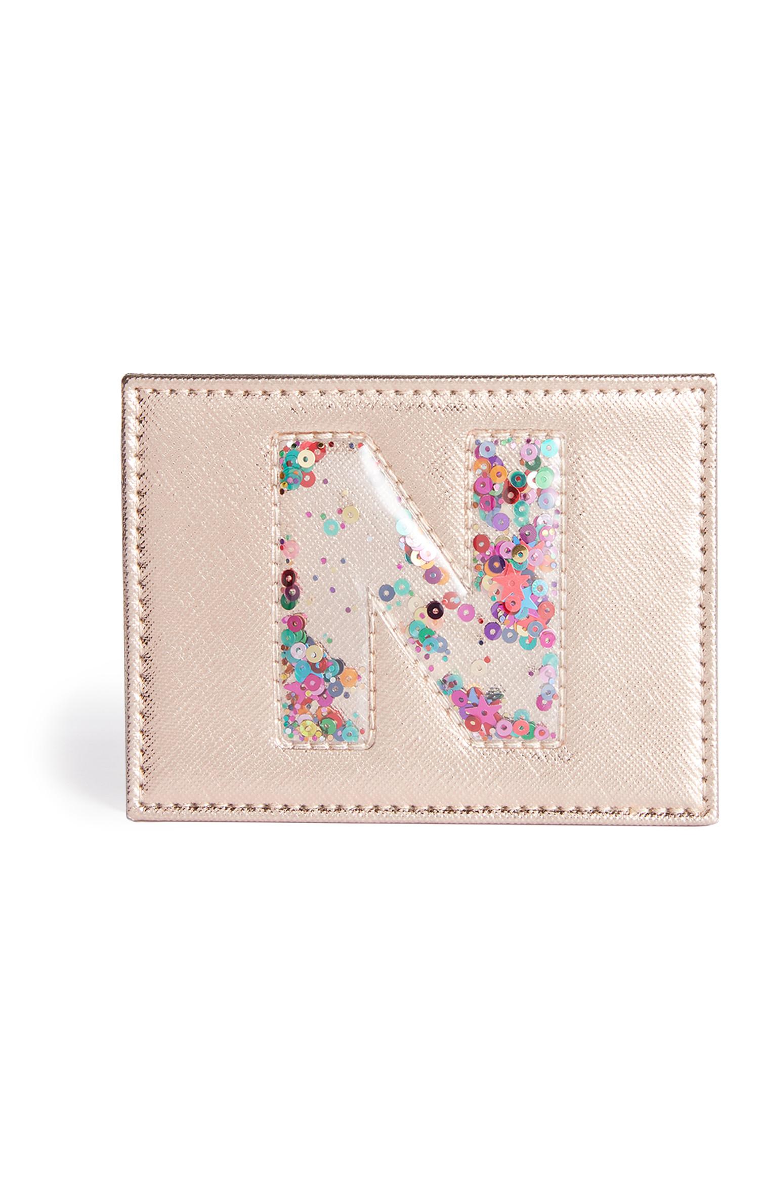 Kaarthouder met letter in lovertjes