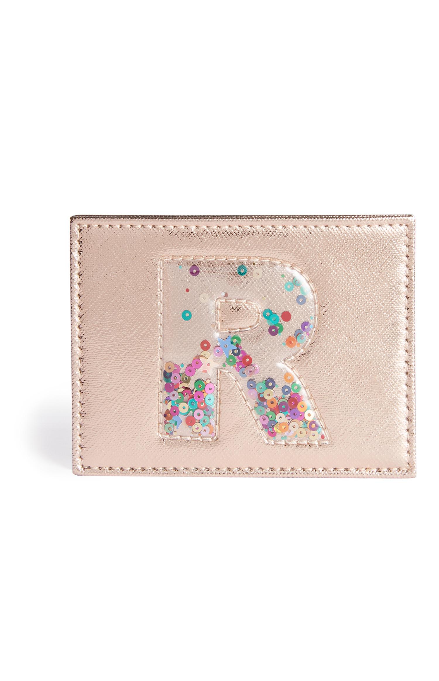 Kaarthouder met letter in lovertjes