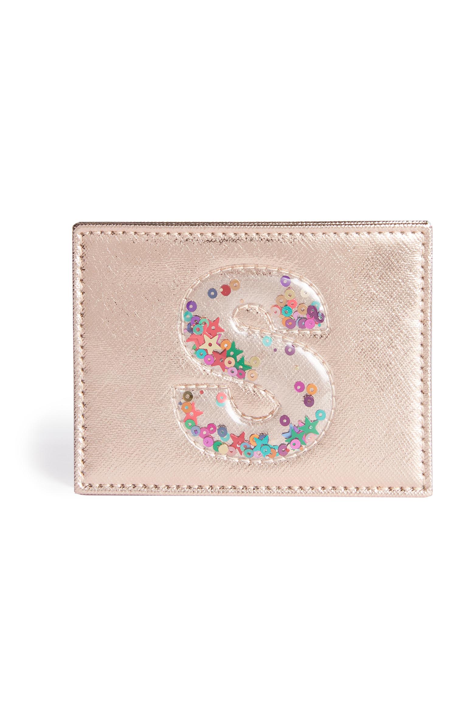 Kaarthouder met letter in lovertjes