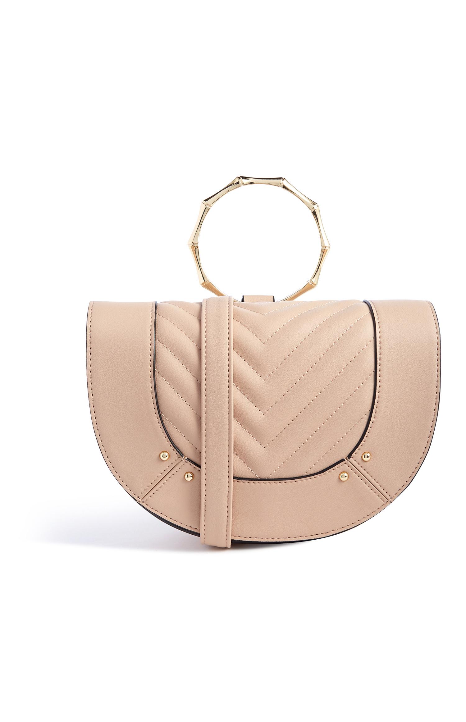 Doorgestikte handtas met bamboehandvat