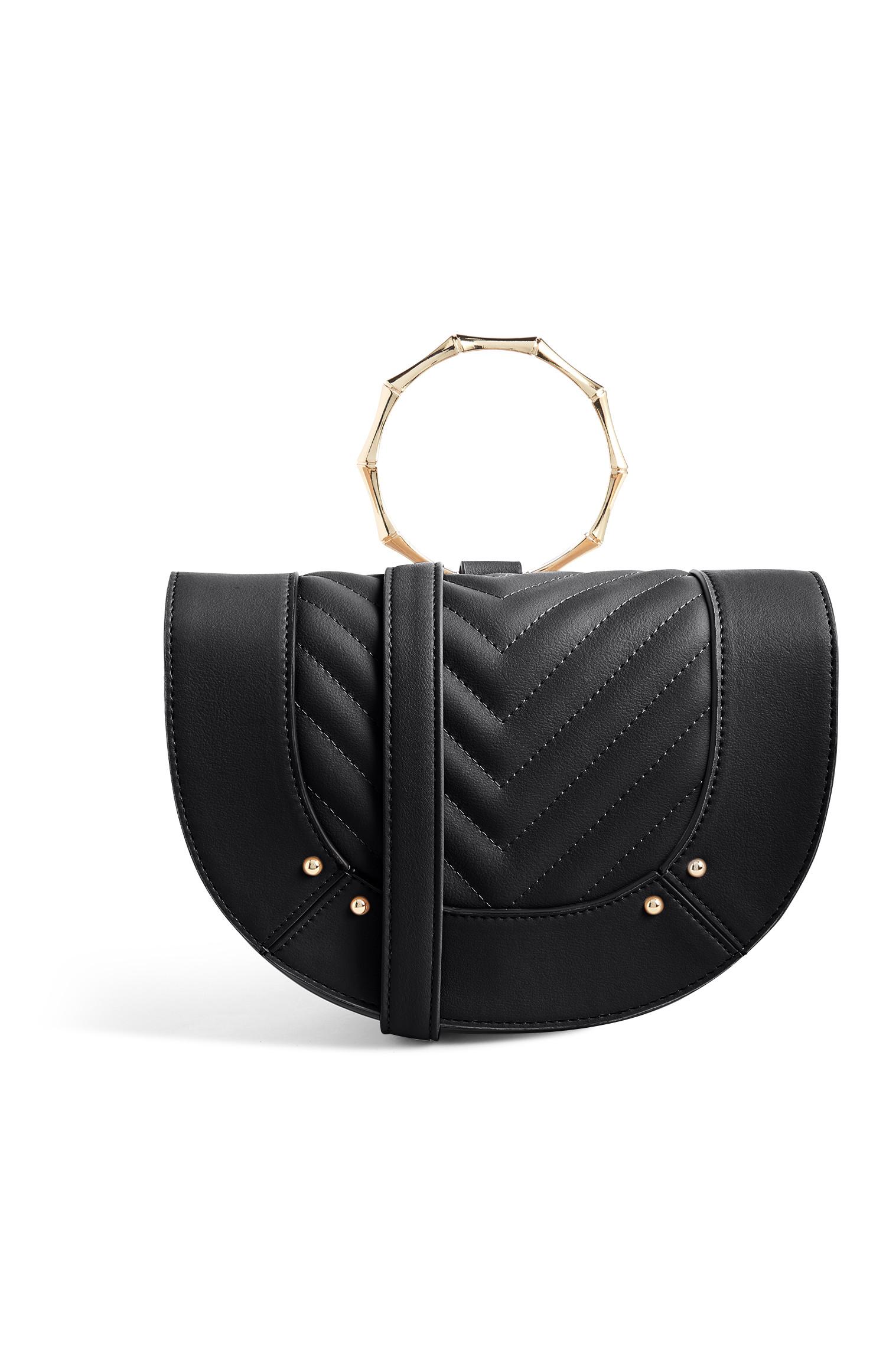 Zwarte handtas met handvat van bamboe