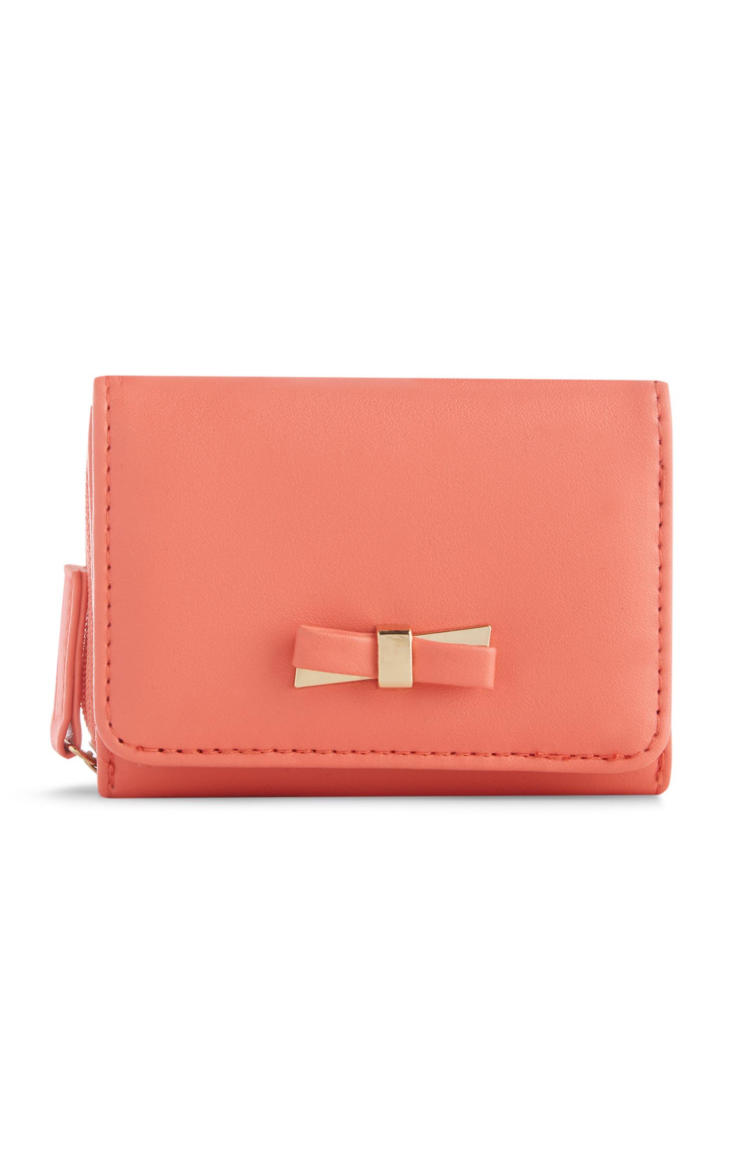 Koraalkleurige portemonnee met strik