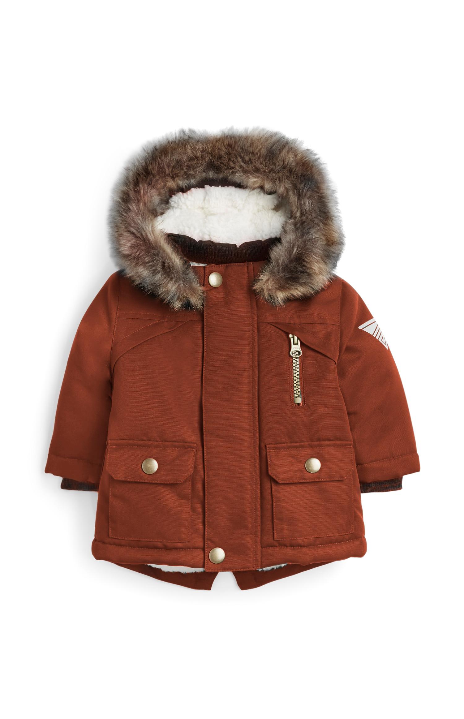 Terracottafarbener Parka mit Fellkapuze für Babys (J)