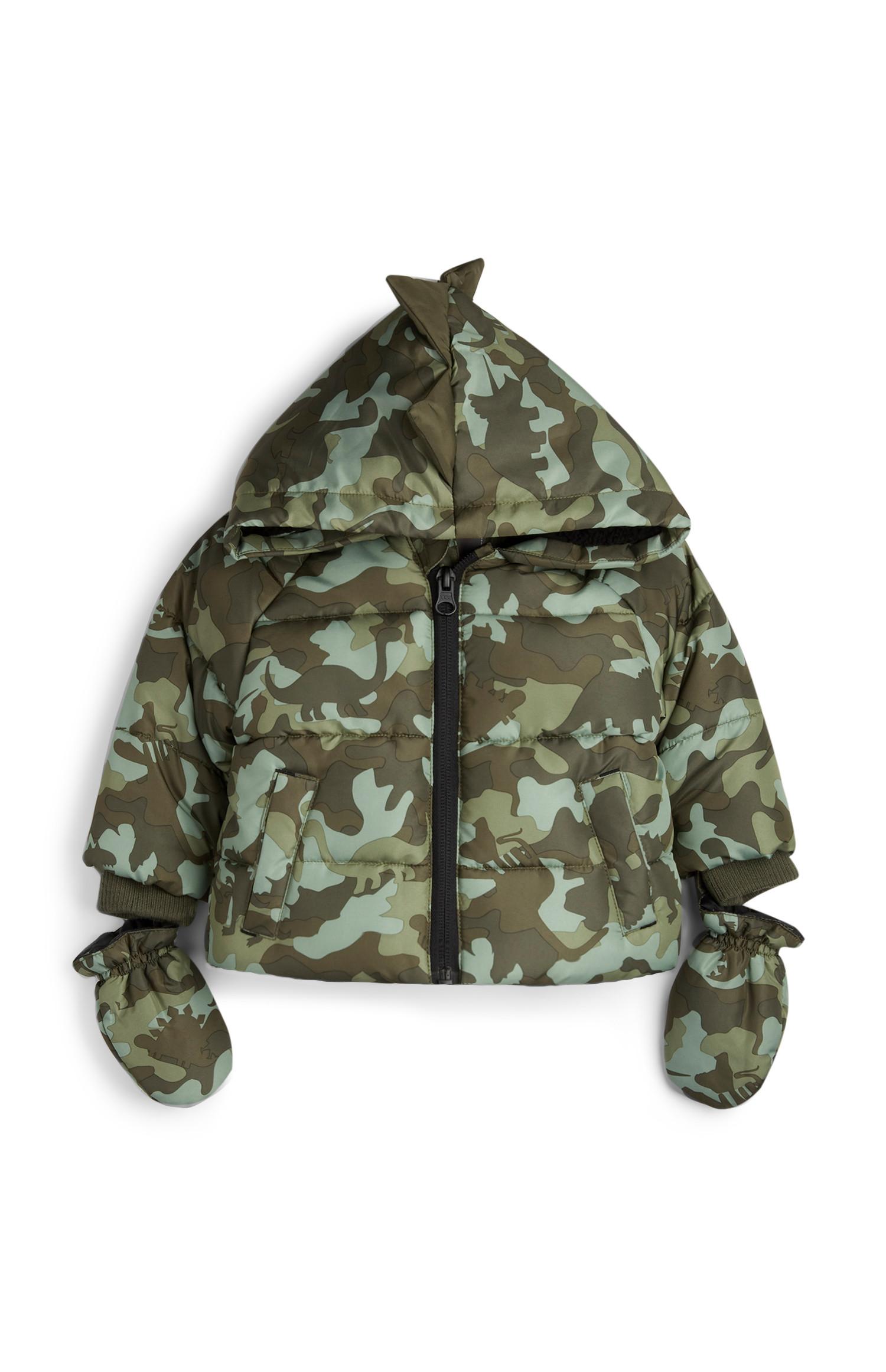 Dino-Jacke im Tarnmusterstil mit Fäustlingen für Babys (J)