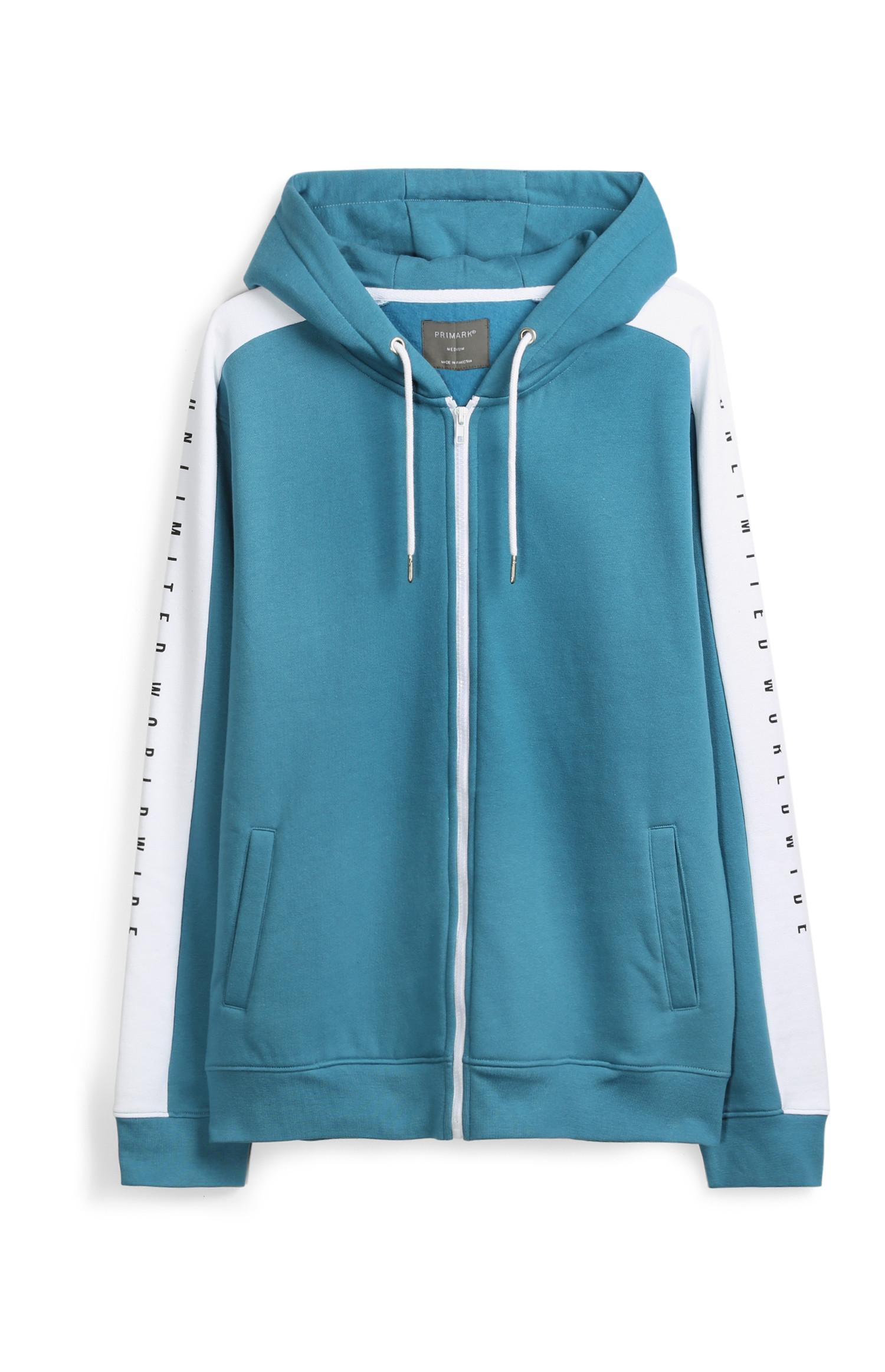 Blaue Kapuzenjacke im Farbblock-Design