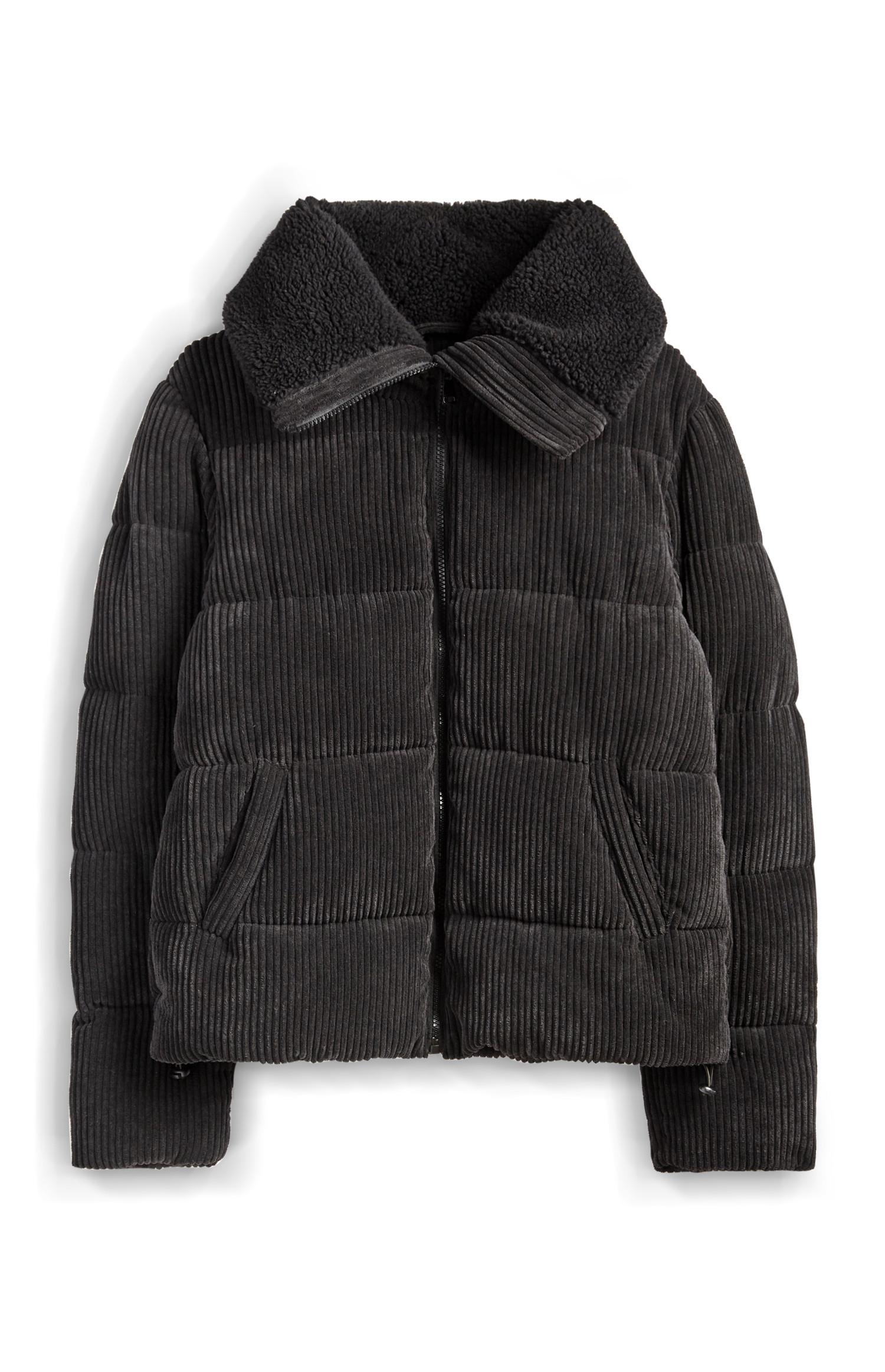 Grijze corduroy jas met lammyvoering