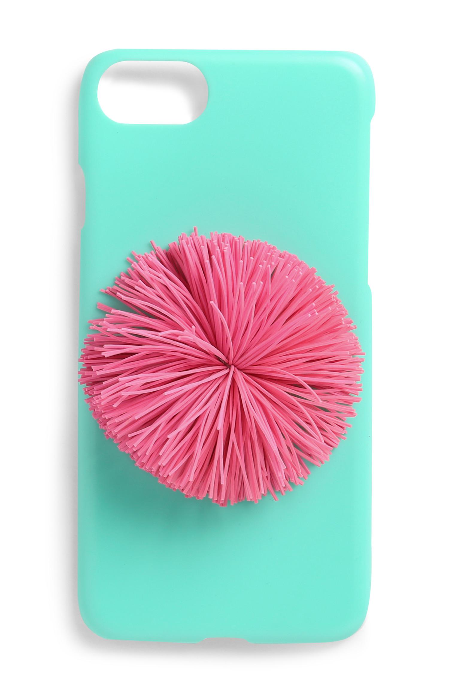 Cover telefono con pompon rosa