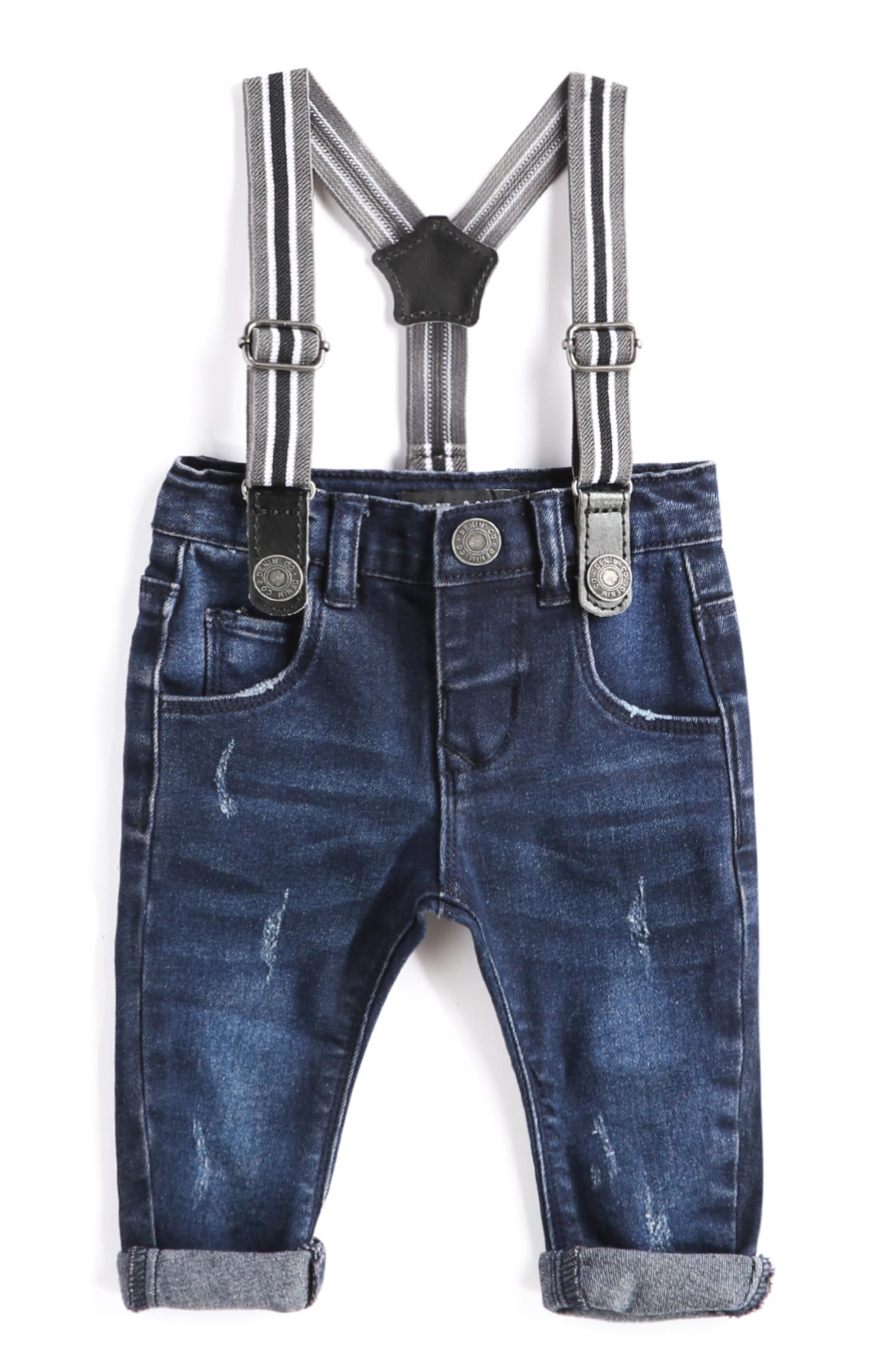 Jeans in denim con bretelle da bimbo