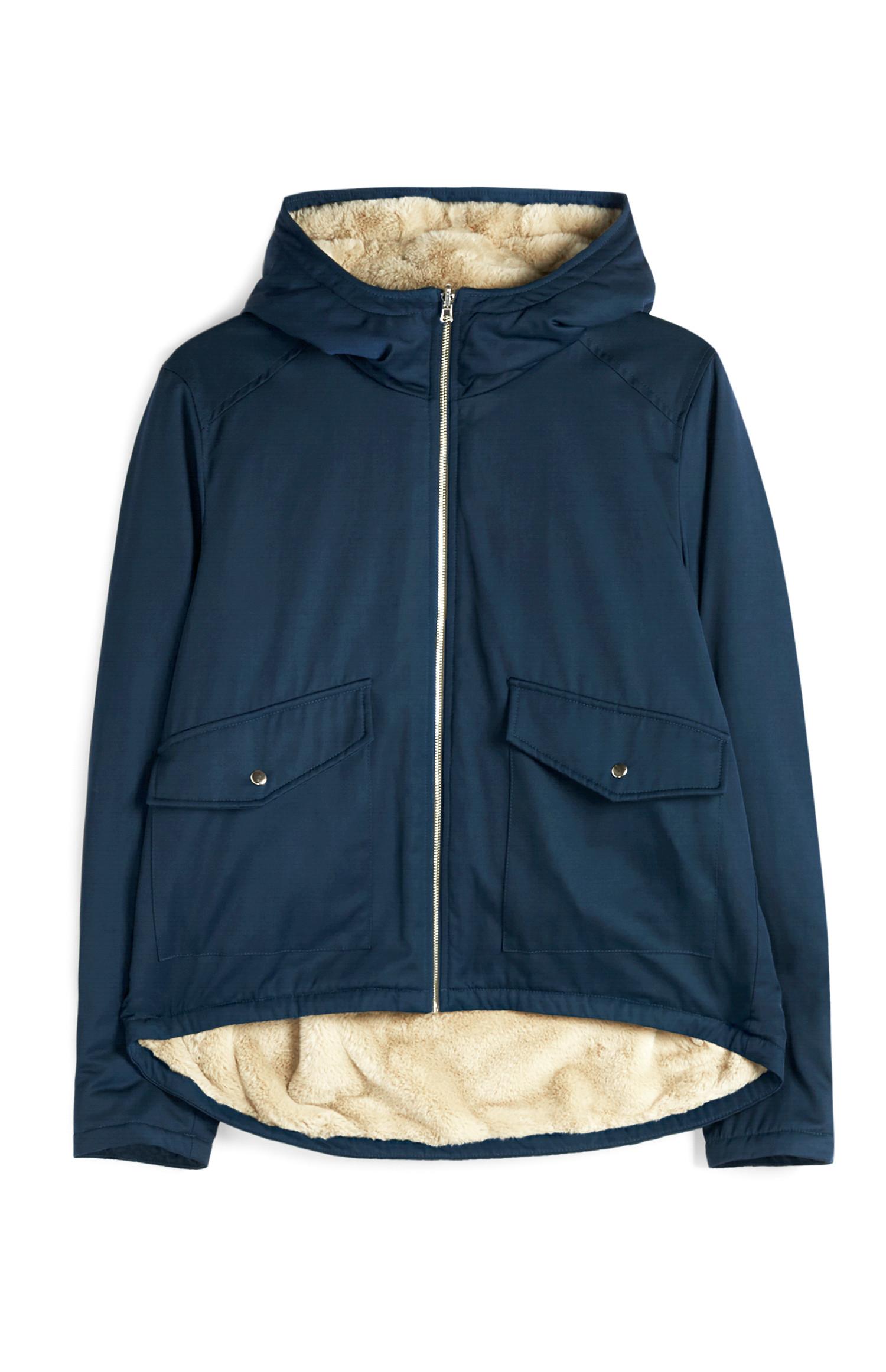 Blauwe parka met omkeerbaar bont