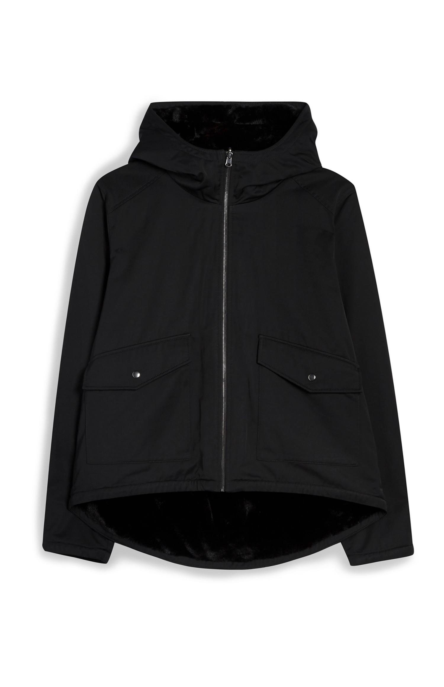 Zwarte parka met omkeerbaar bont