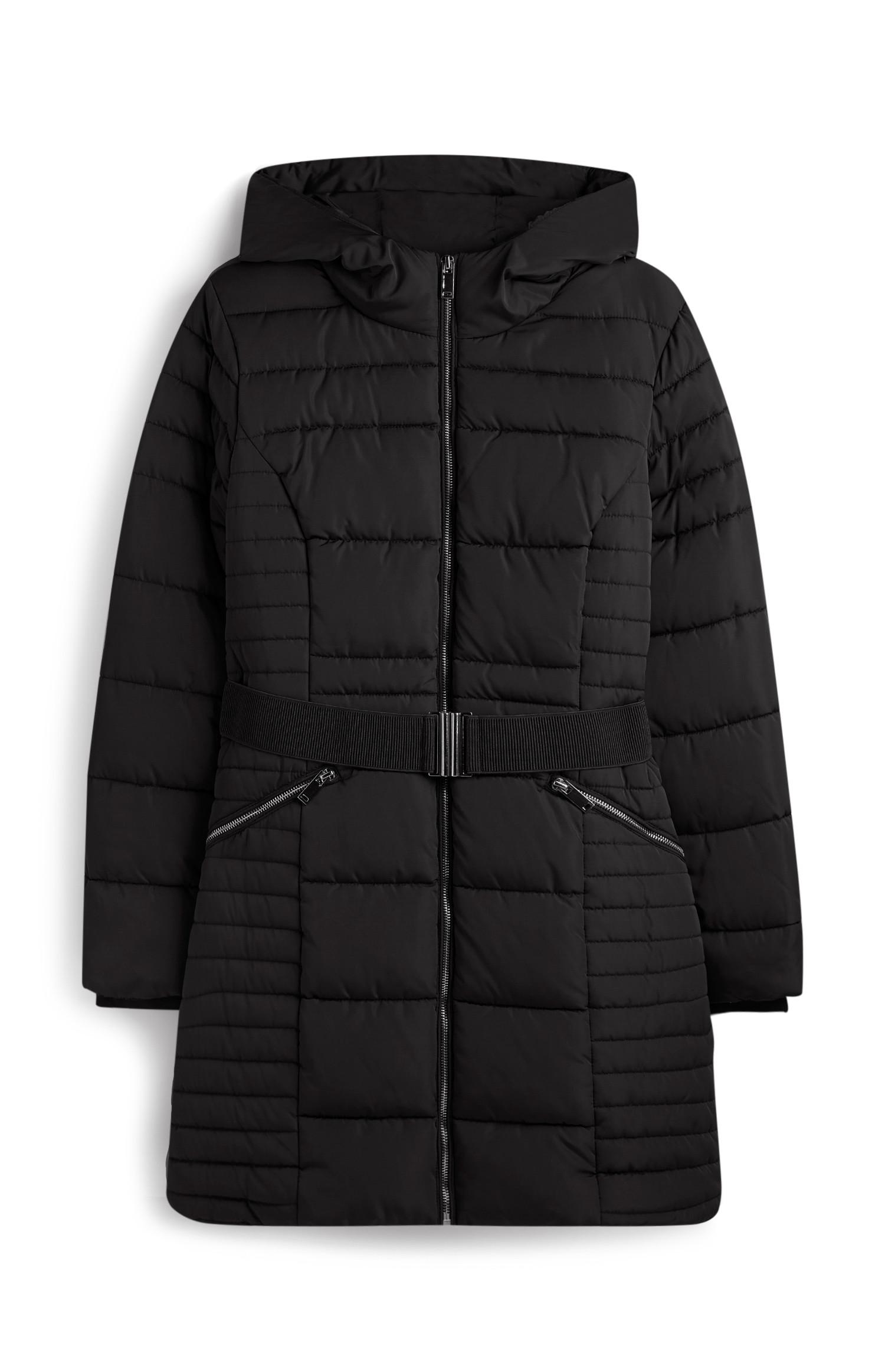 Gevoerde zwarte jas met riem