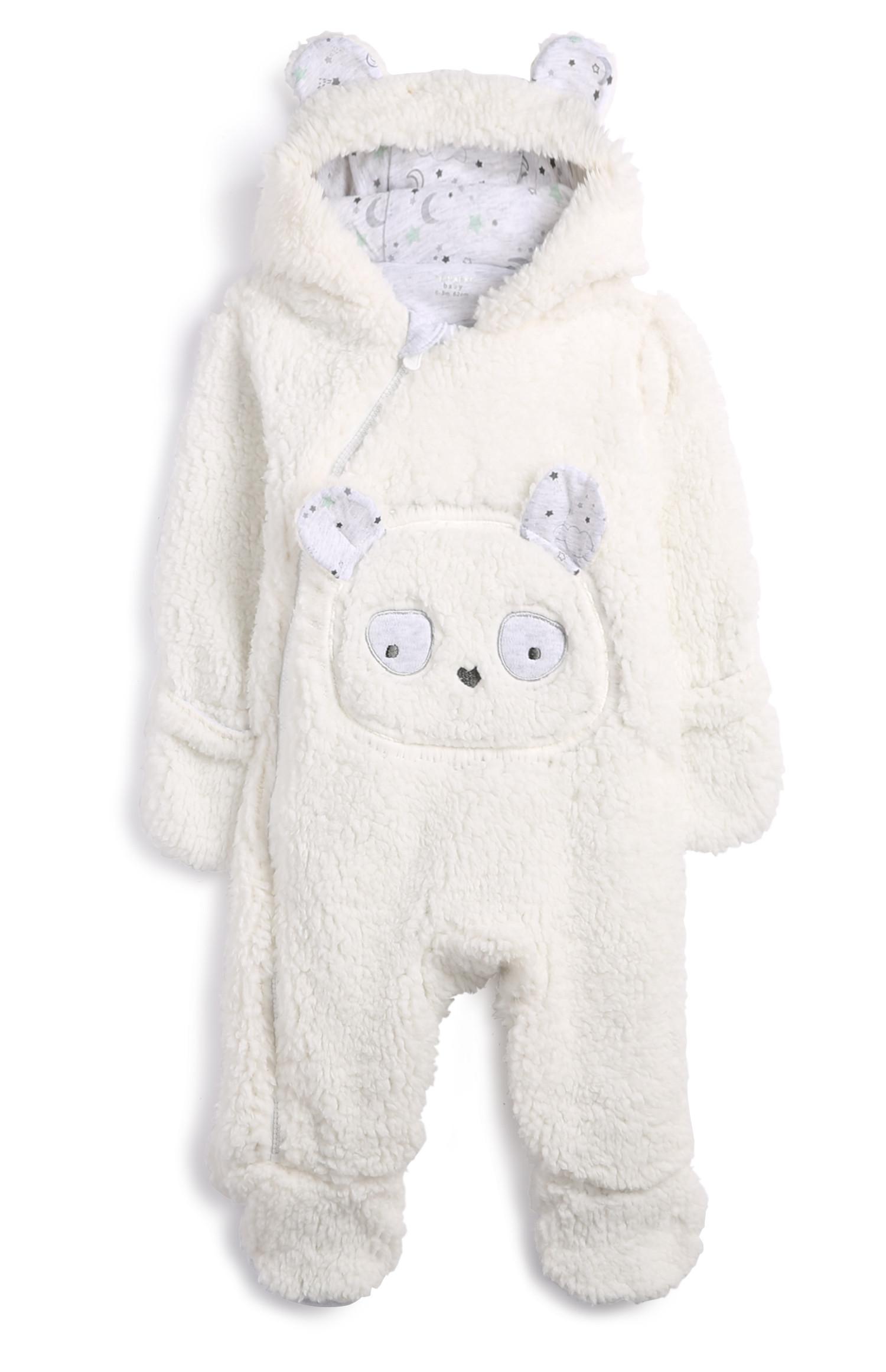 Tutina morbida bianca con panda da neonato