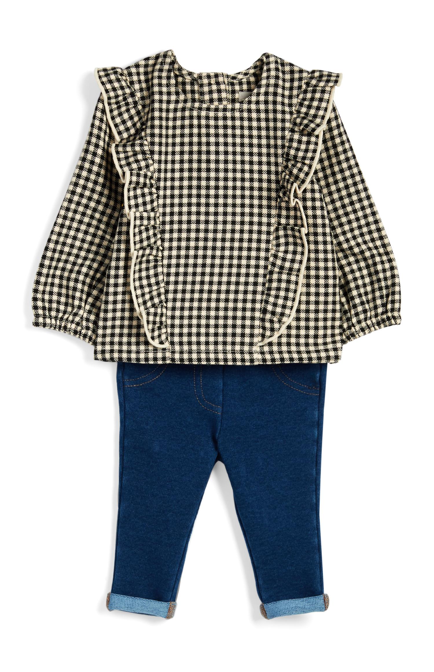 Camicetta a quadretti vichy e jeggings da bimba