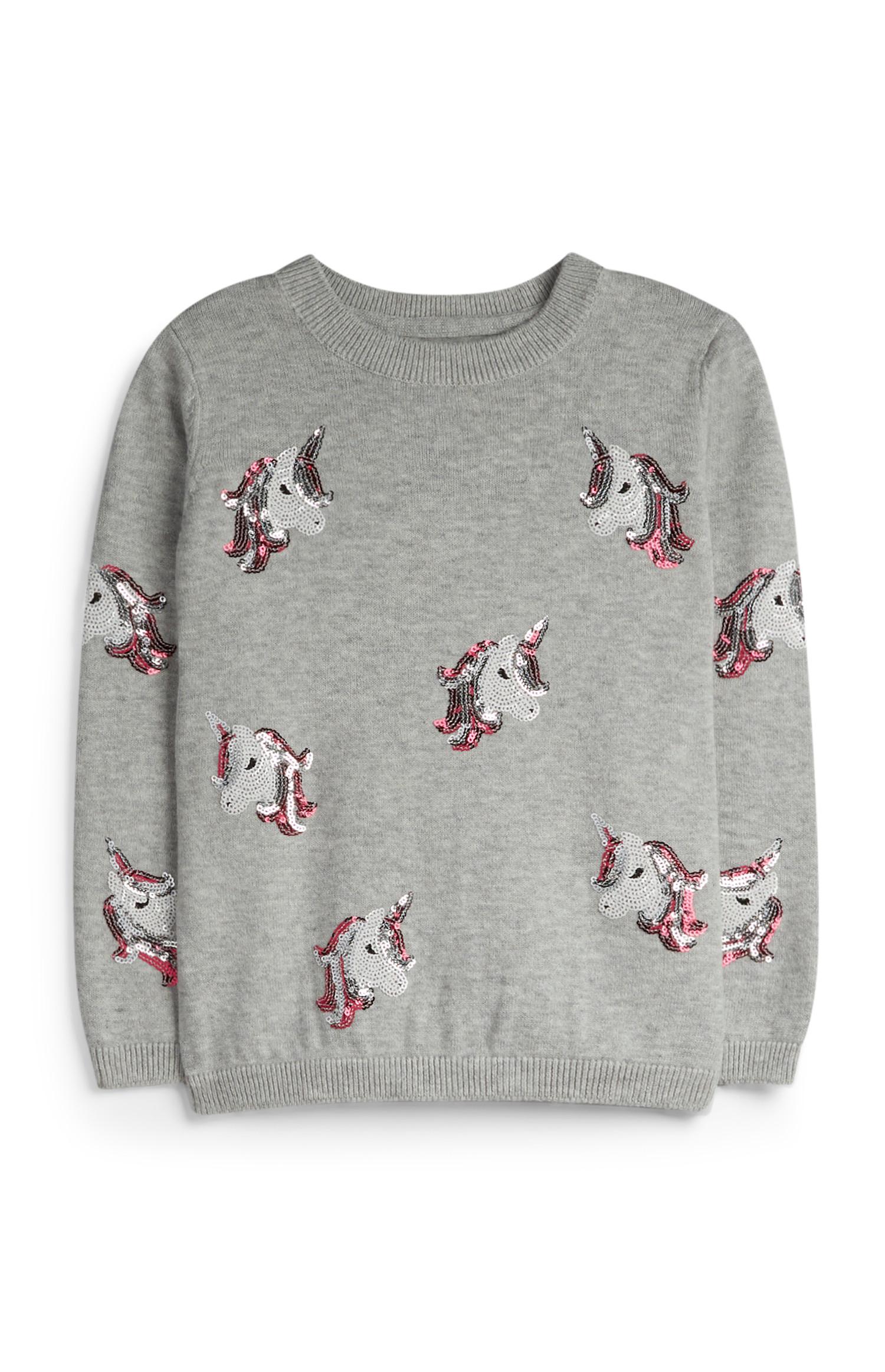 Grauer Pullover mit Einhornmotiv (kleine Mädchen)