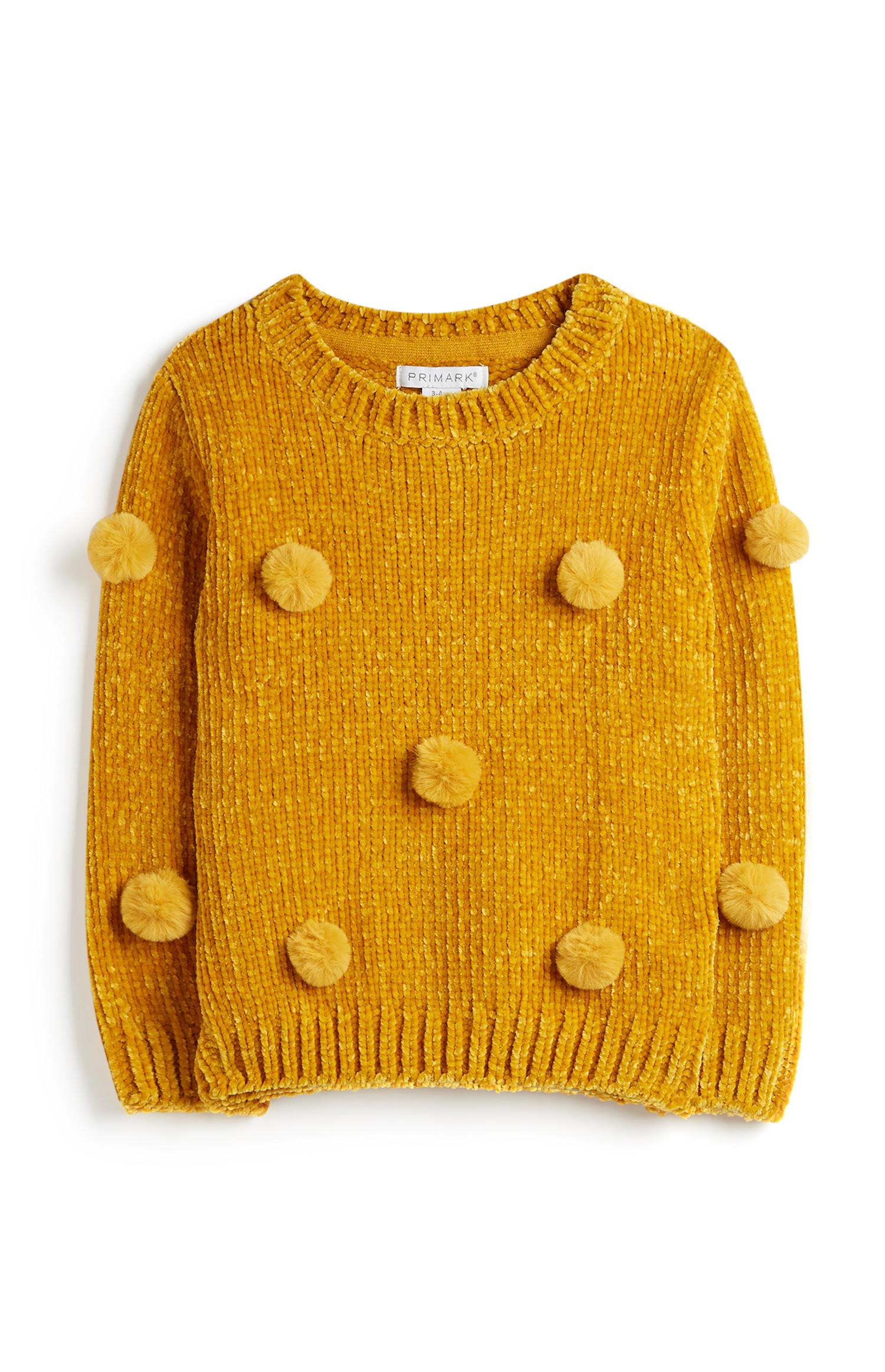 Gelber Pullover mit Pompons (kleine Mädchen)