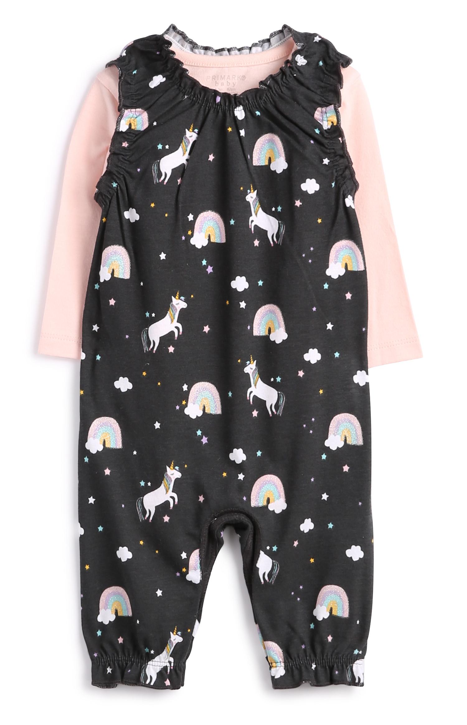 Stramplerset mit Einhornmotiv für Neugeborene (M), 2-teilig