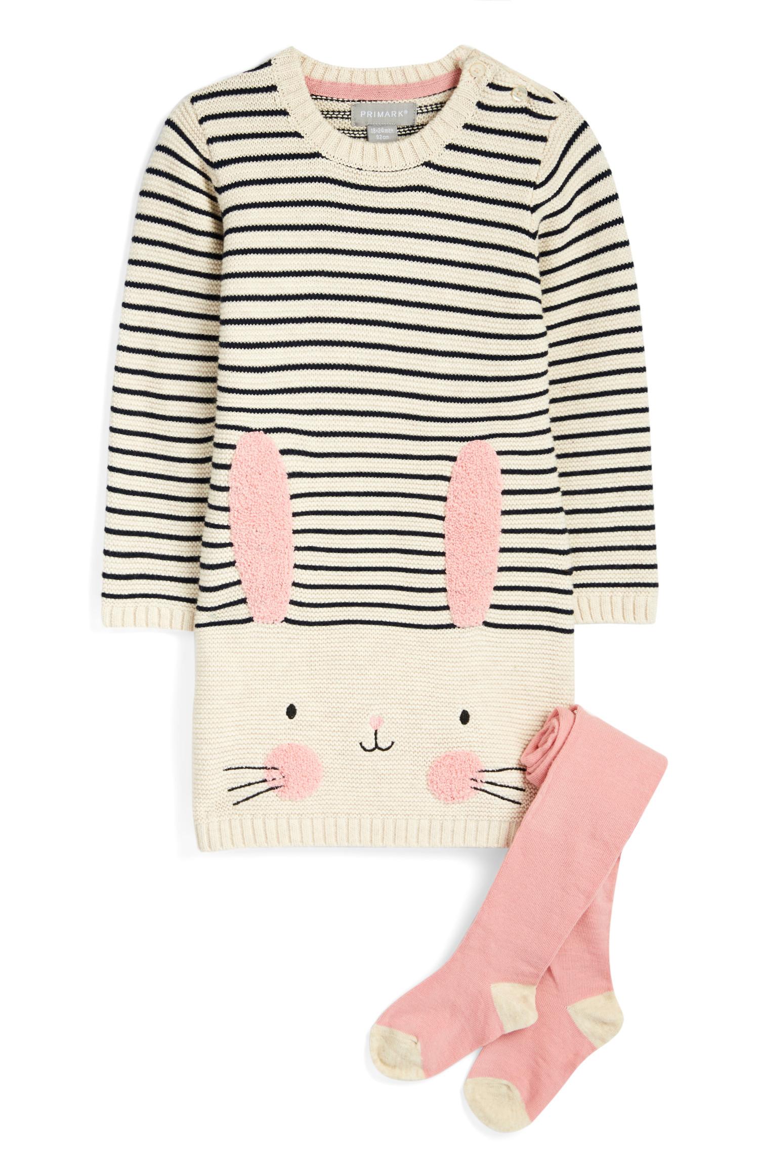 Abitino e calze con coniglietto da bimba