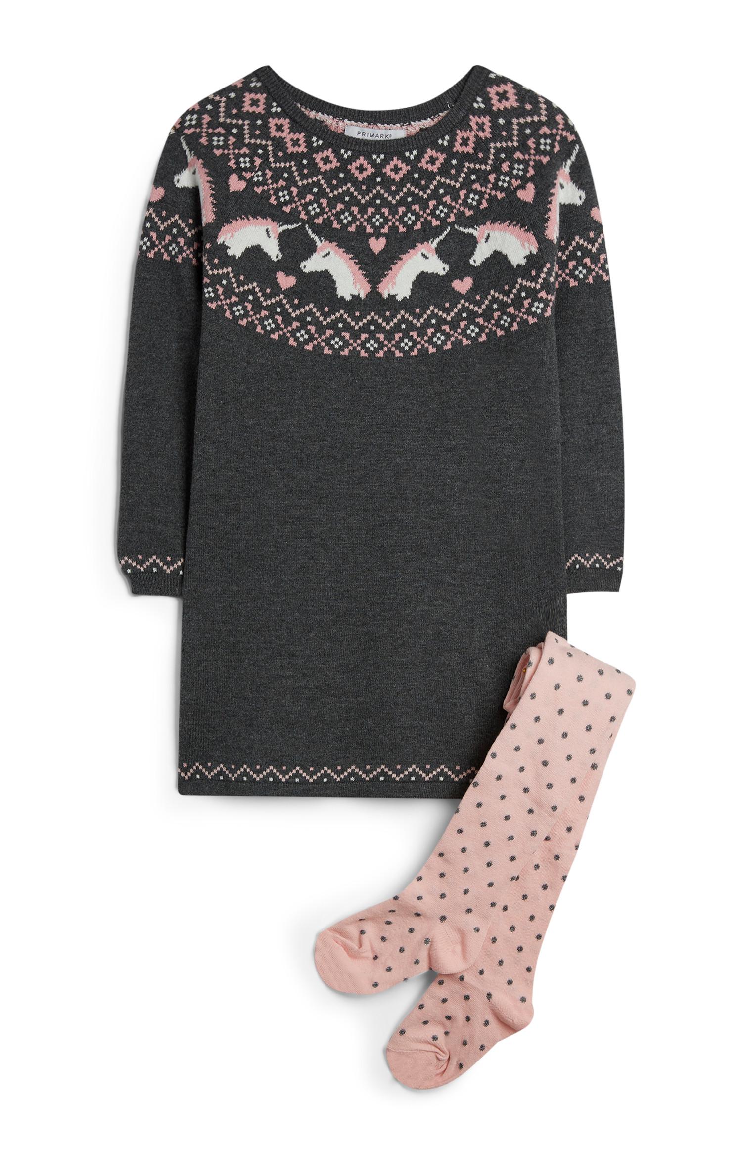 Kleid und Strumpfhose mit Einhorn (kleine Mädchen)