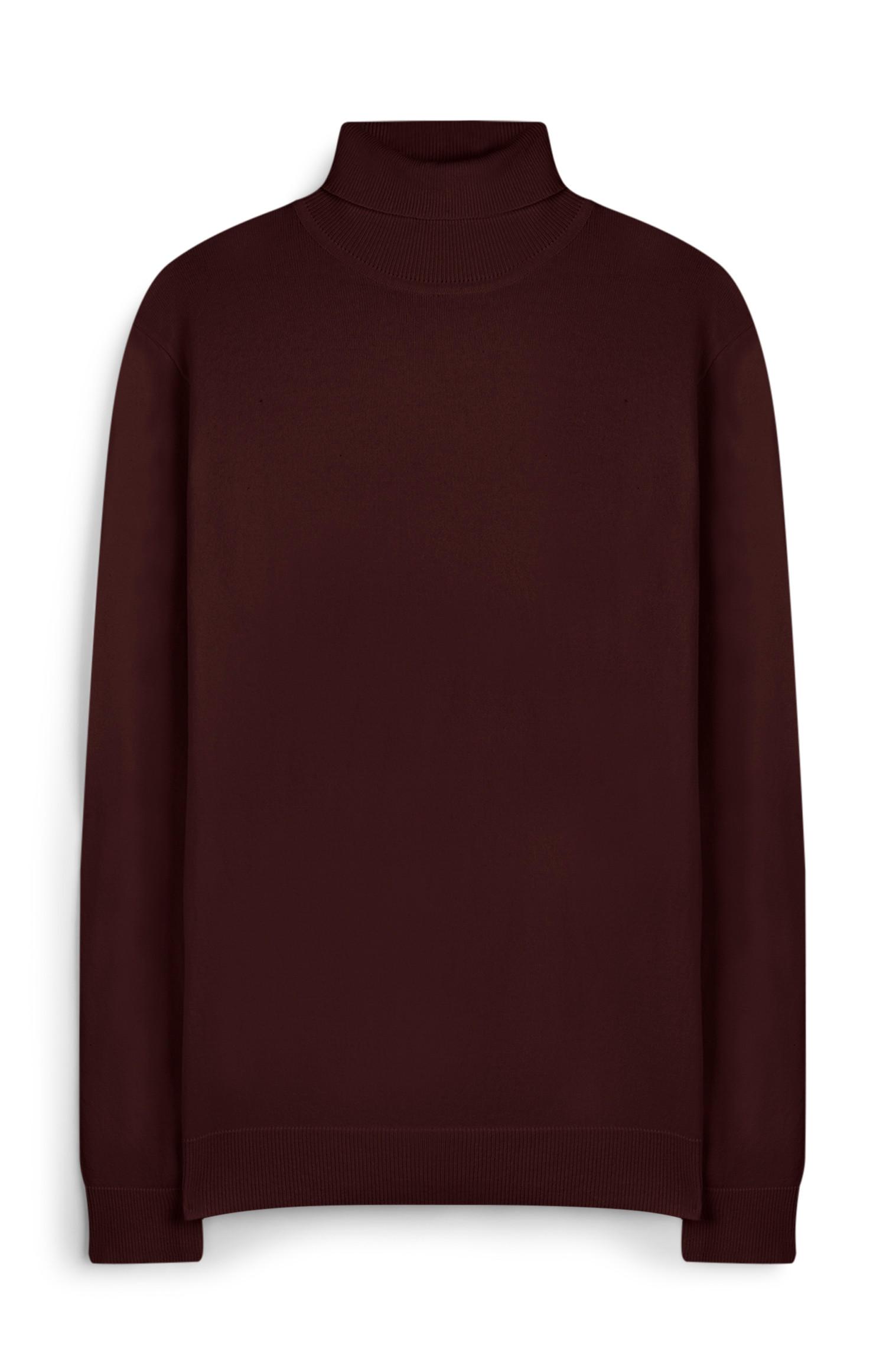 Burgunderroter Pullover mit Rollkragen