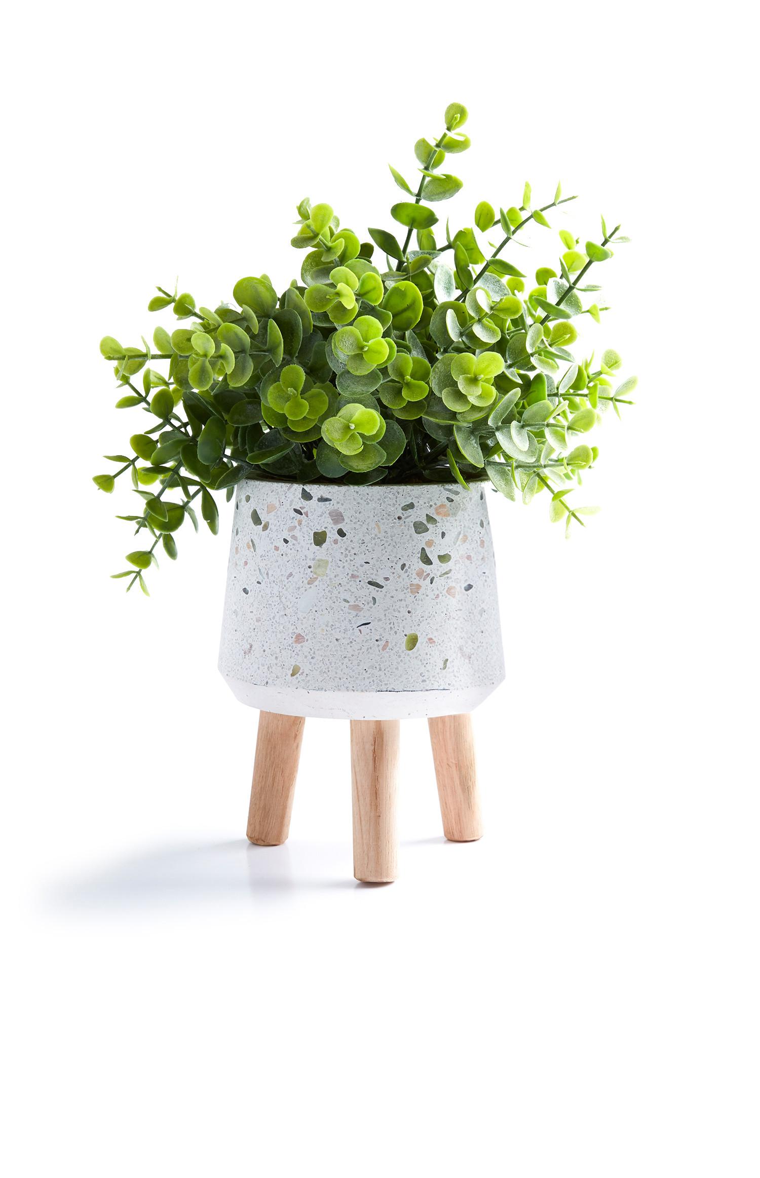 Pianta artificiale con vaso grande bianco