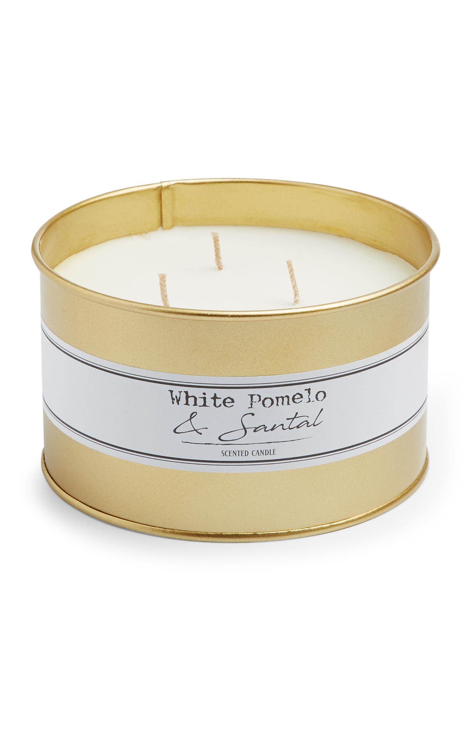 Candela bianca in vasetto con 3 stoppini