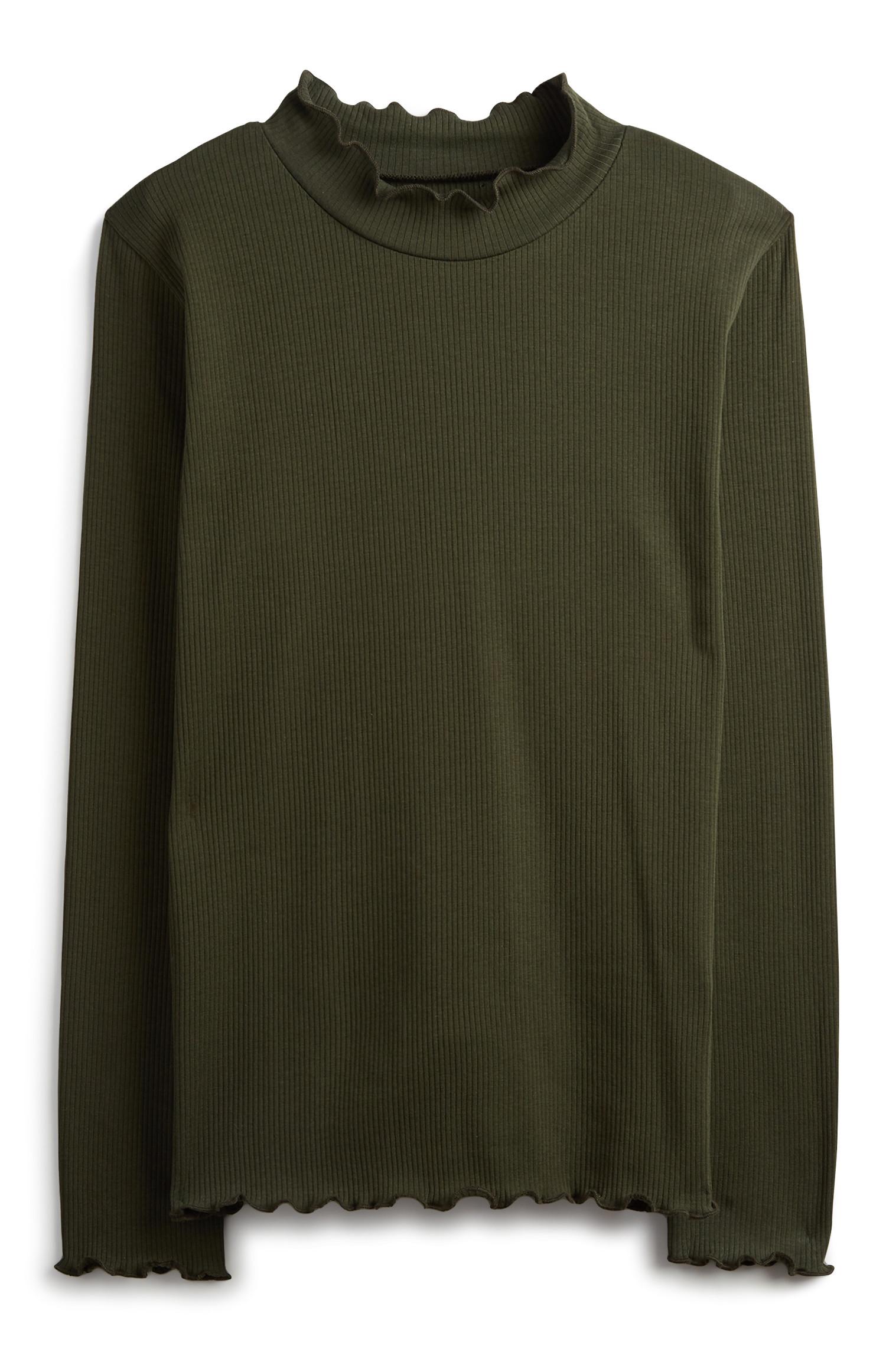 Khakifarbenes Top mit Rüschenkragen (Teeny Girls)