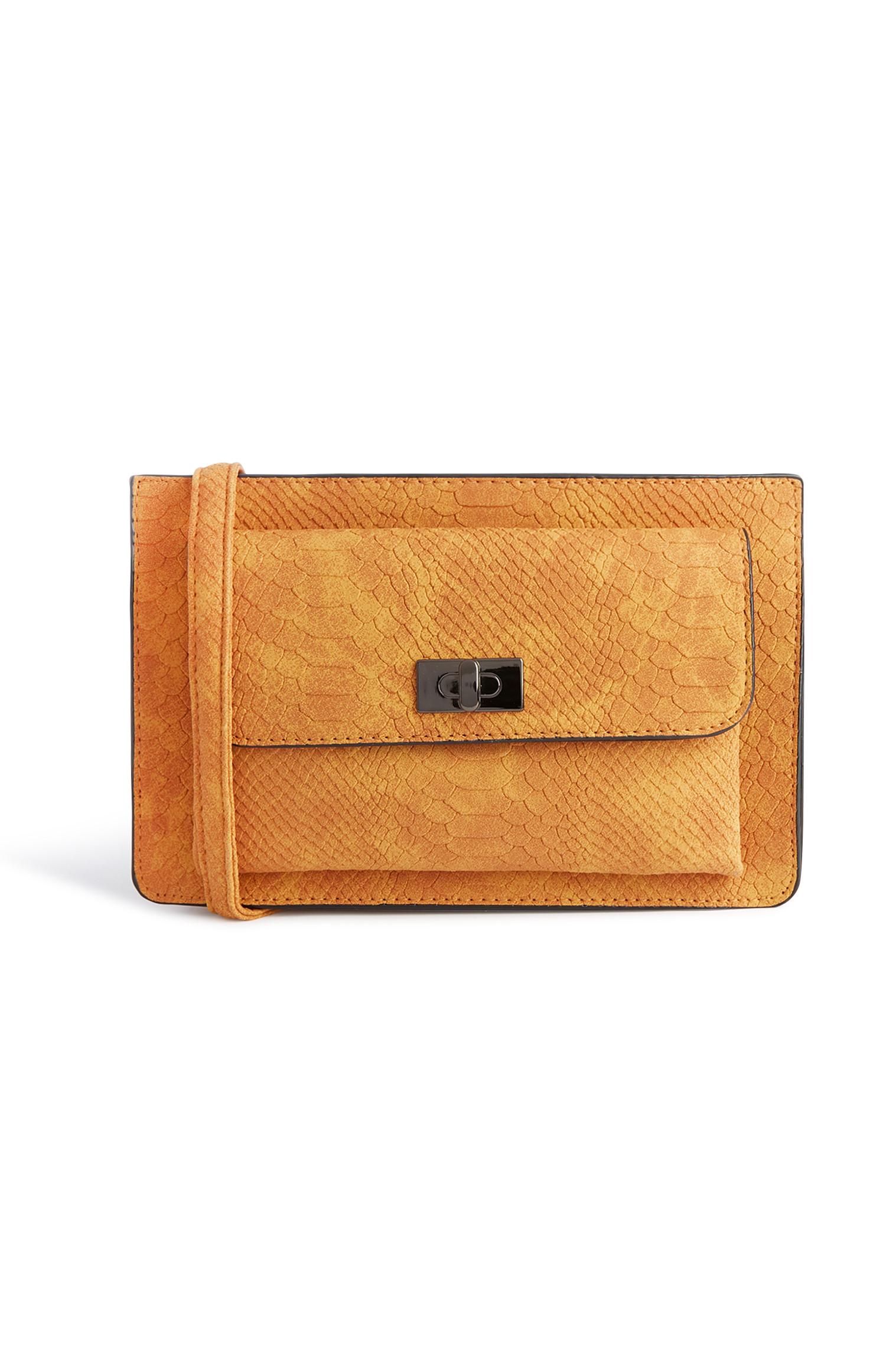 Lichtbruine schoudertas met slangenstructuur