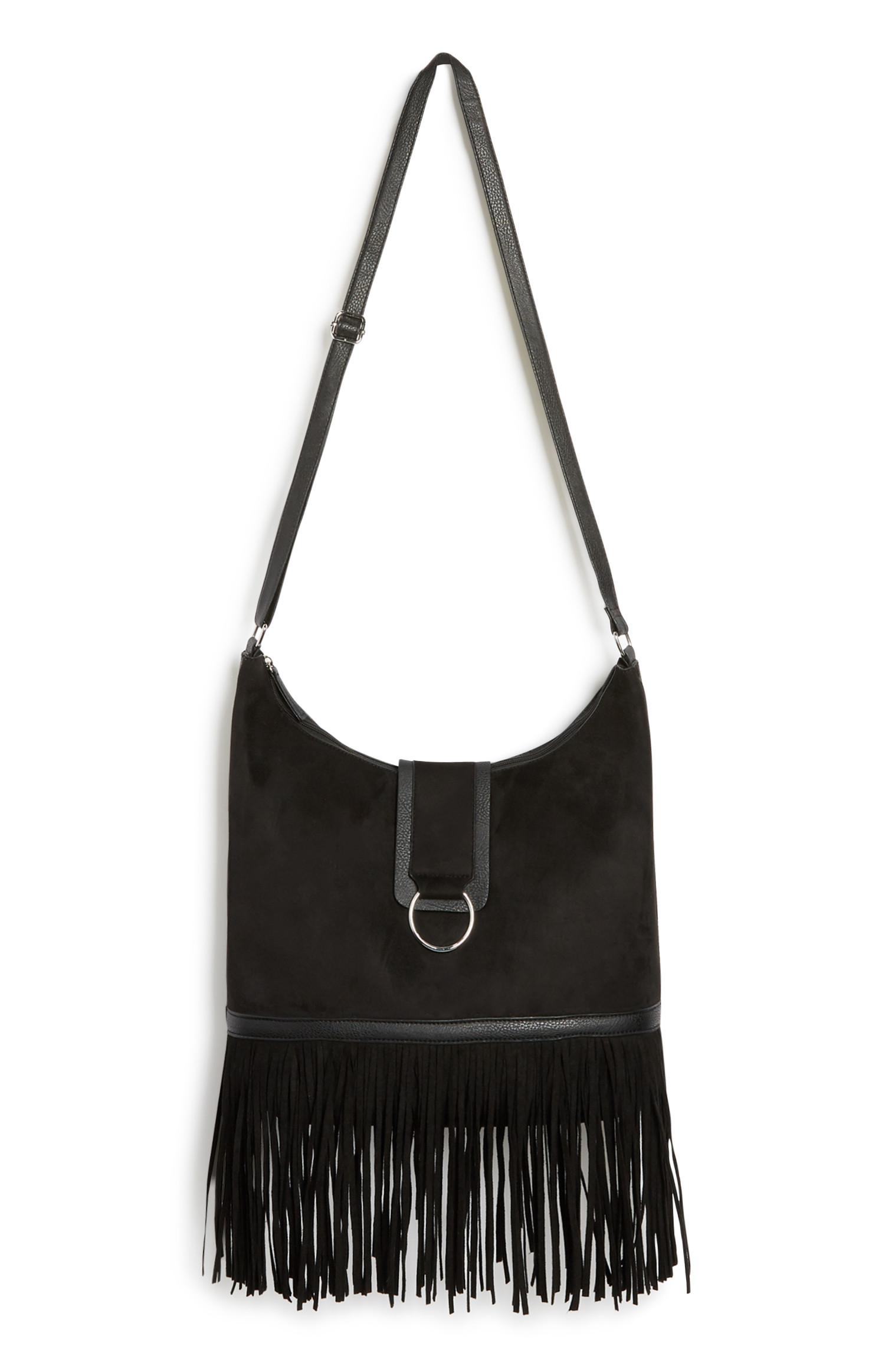 Zwarte schoudertas met franje