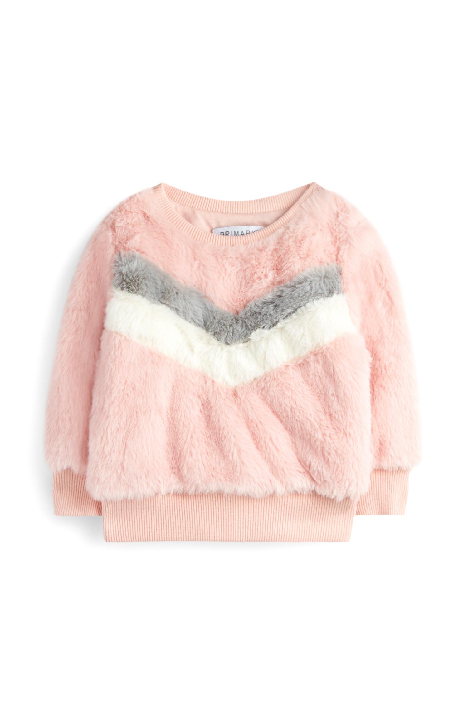 Maglione in morbido pelo a blocchi di colore da bimba