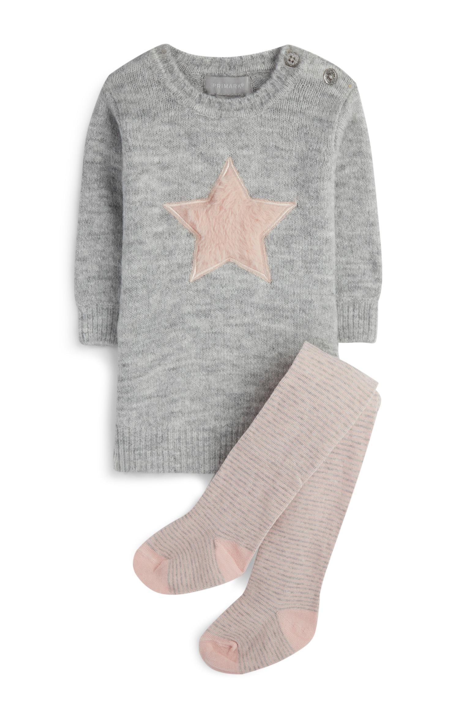 Strickkleid und Strumpfhose für Babys (M)