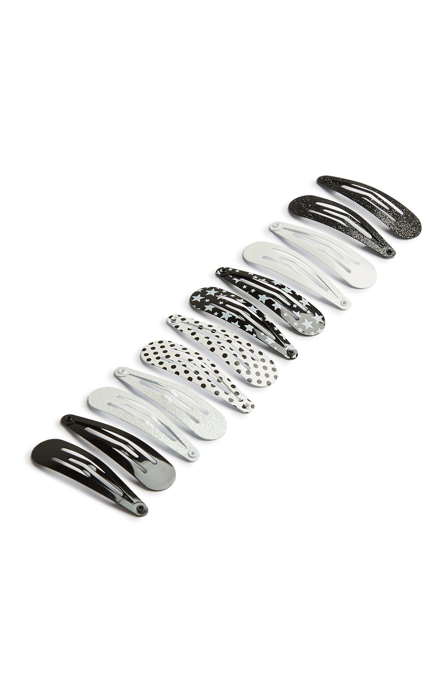 Schwarz-weiße Haarspangen, 12er-Pack