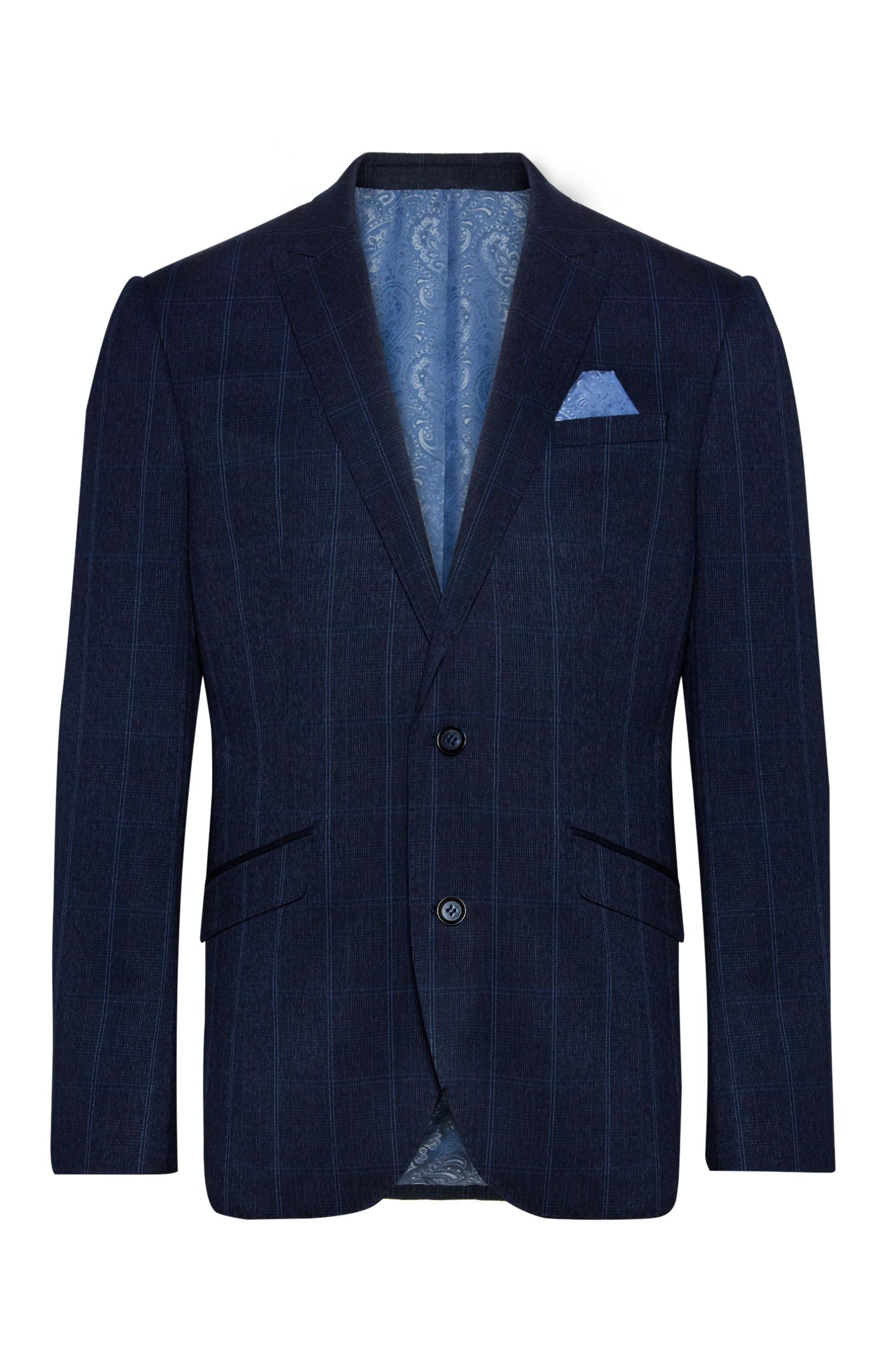 Marineblaue karierte Anzugjacke