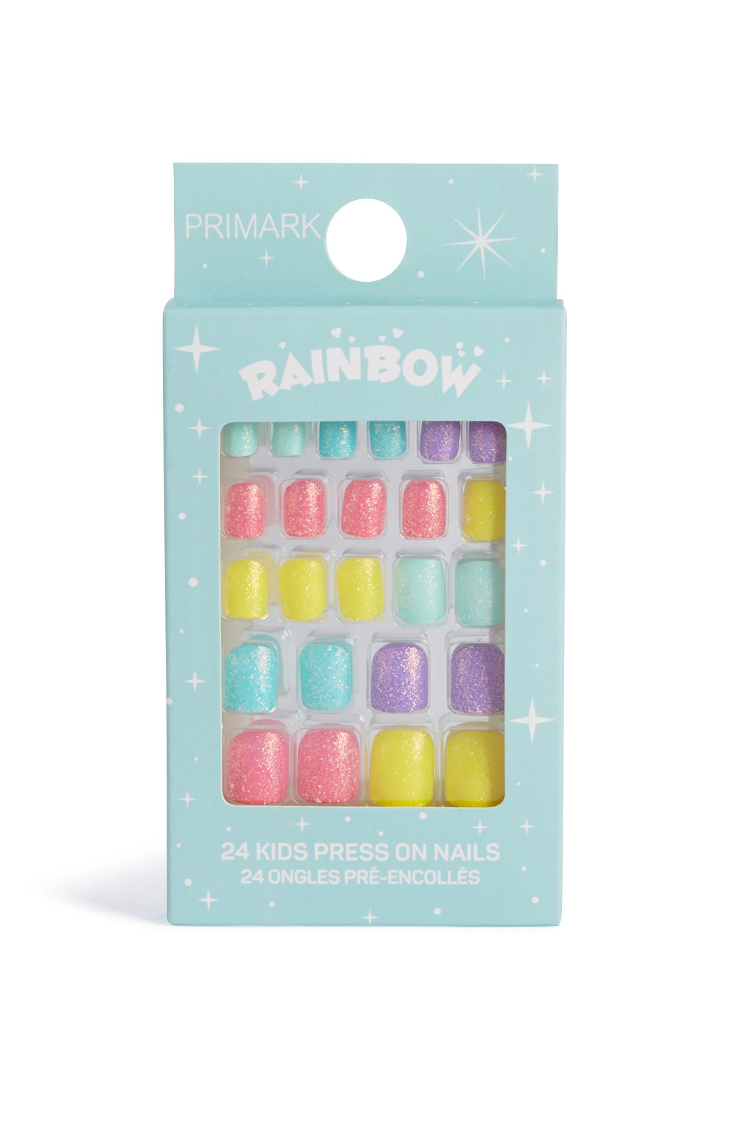 Unghie a pressione arcobaleno glitterate