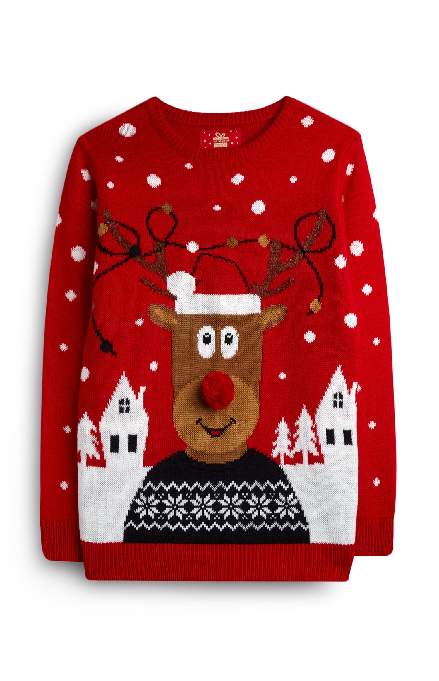 Roter Pullover mit Renntier-Motiv (Teeny Boys)
